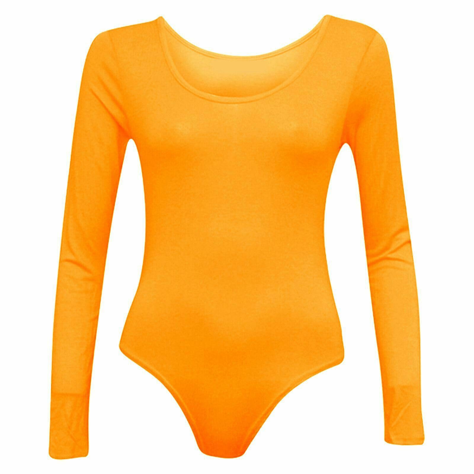FAIRY TRENDZ LTD Women Stretch Bodysuit Long Sleeve Top Girls Plain Scoop Neck Leotard Body Top T Shirt