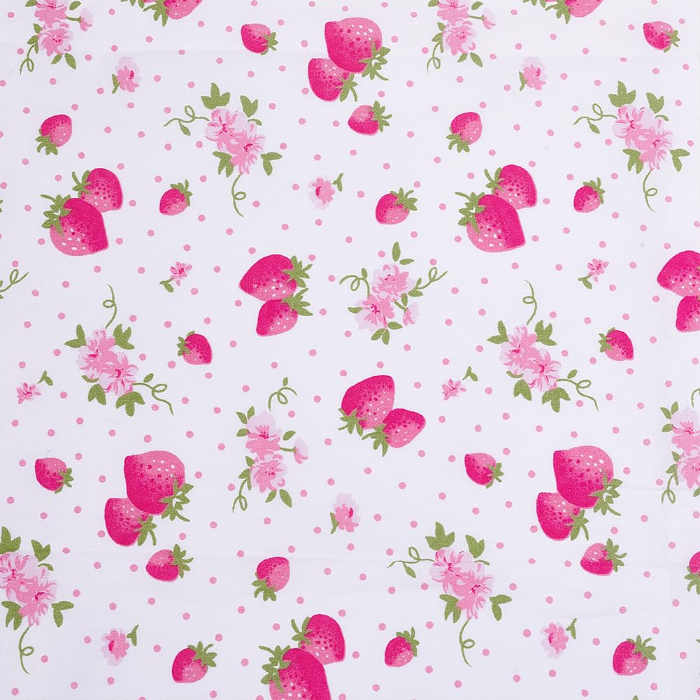PH PandaHall 1x1.75 Yard Cotton Fabric by the Yard, Pink Strawberry Fabric Soft Quilting Fabrics for Sewing Dressmaking Patchwork DIY Home Decor Doll Clothes Pillows Purses Scrapbooking Handwork