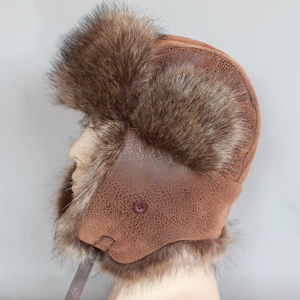 Cappello Unisex Marrone Finto, Cappelli di Pelliccia, Cappello Invernale con paraorecchie Antivento, Marrone-7 3/8-7 5/8,Brown-7 3/8-7 5/8