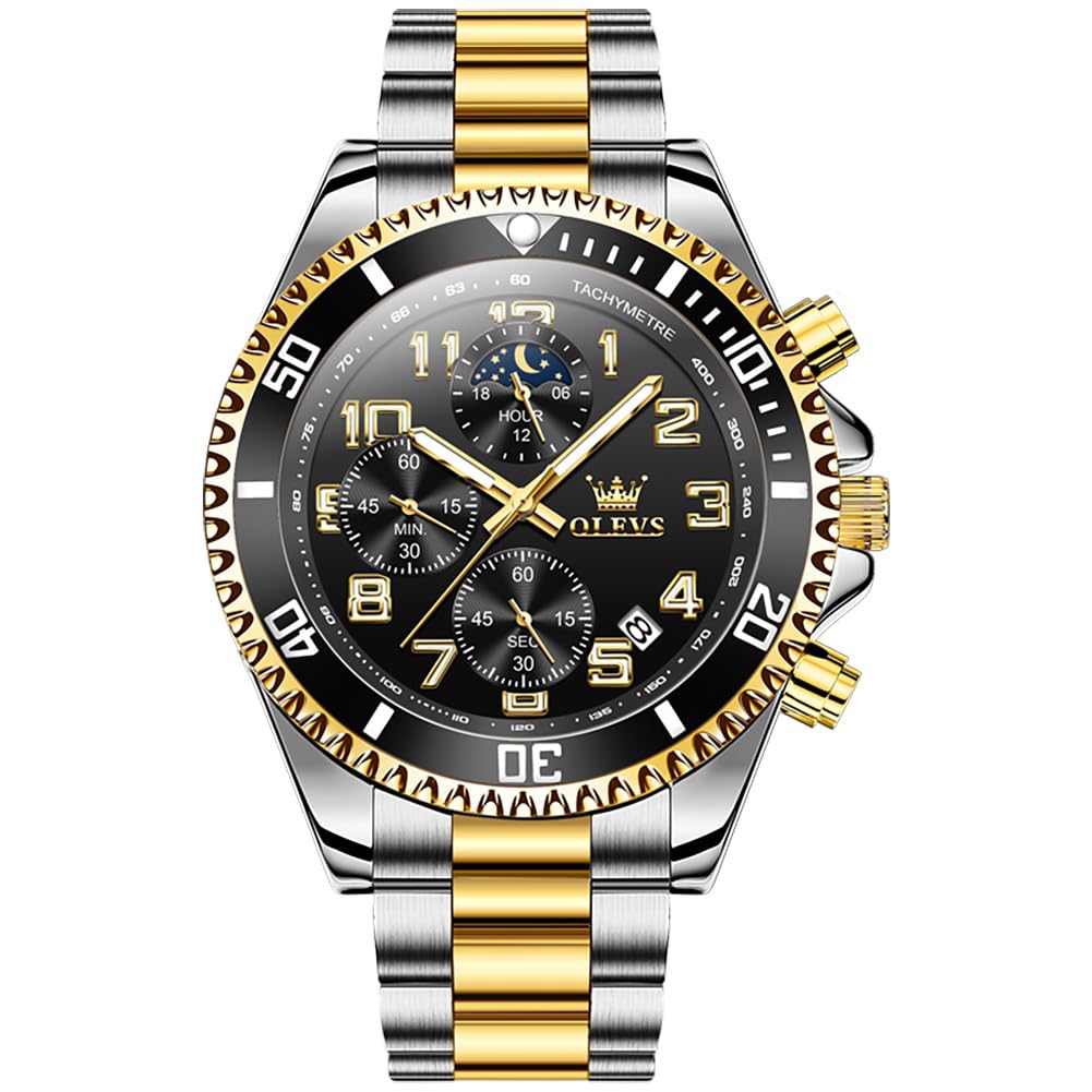 OLEVS Uhr Herren Klassisches Luxus Großes Zifferblatt Edelstahl Herrenuhr Chronograph Wasserdicht Leuchtend mit Datum Analoger Quarz Armbanduhr Herren