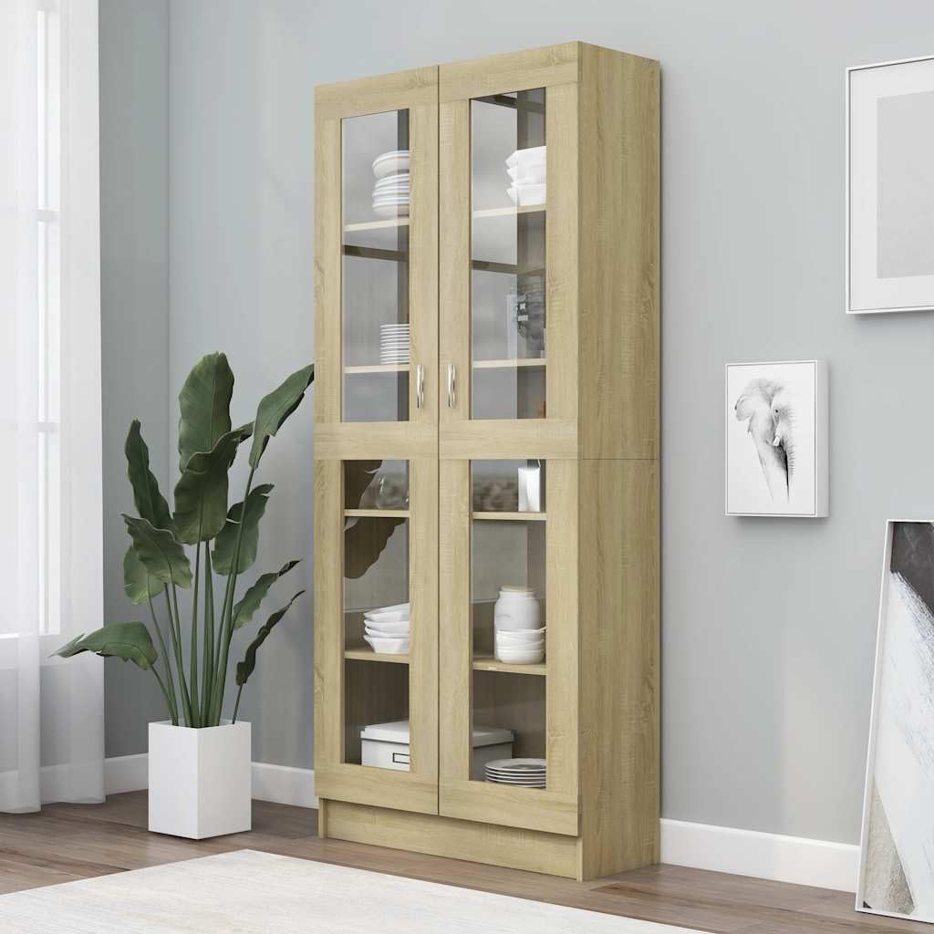 vidaXL Armoire Vitrine, Meuble de Rangement avec Compartiment, Étagère de Salon Salle de Séjour Chambre Intérieur, Chêne Sonoma Bois d’Ingénierie
