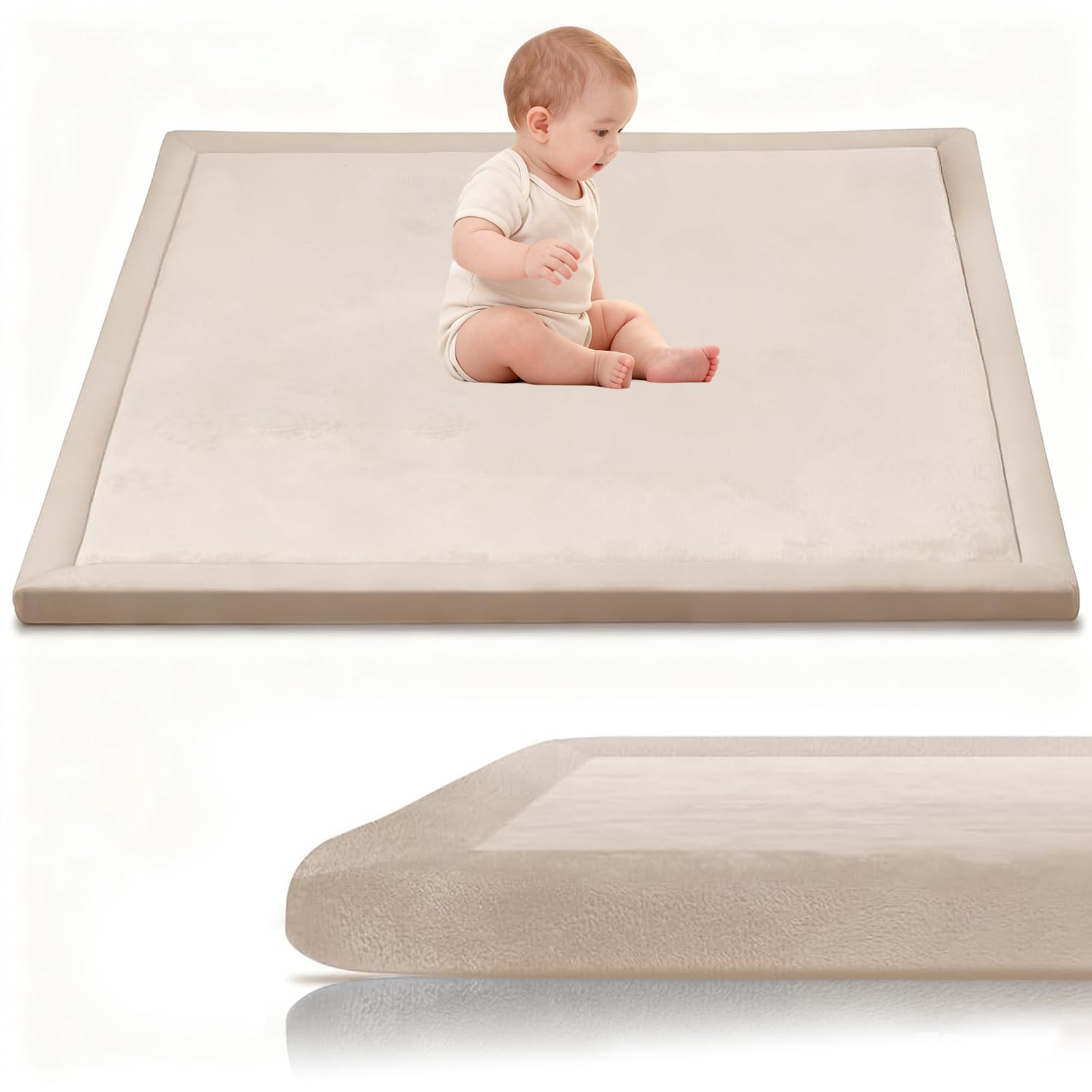 3cm Dicker Spielteppich Krabbelmatte Baby, kinderteppich, Schlafzimmer, Kinderzimmer Spielmatte Kinder, Krabbelteppich für Babys Tatami Matte Krabbeldecke 160 x 230 cm Creme