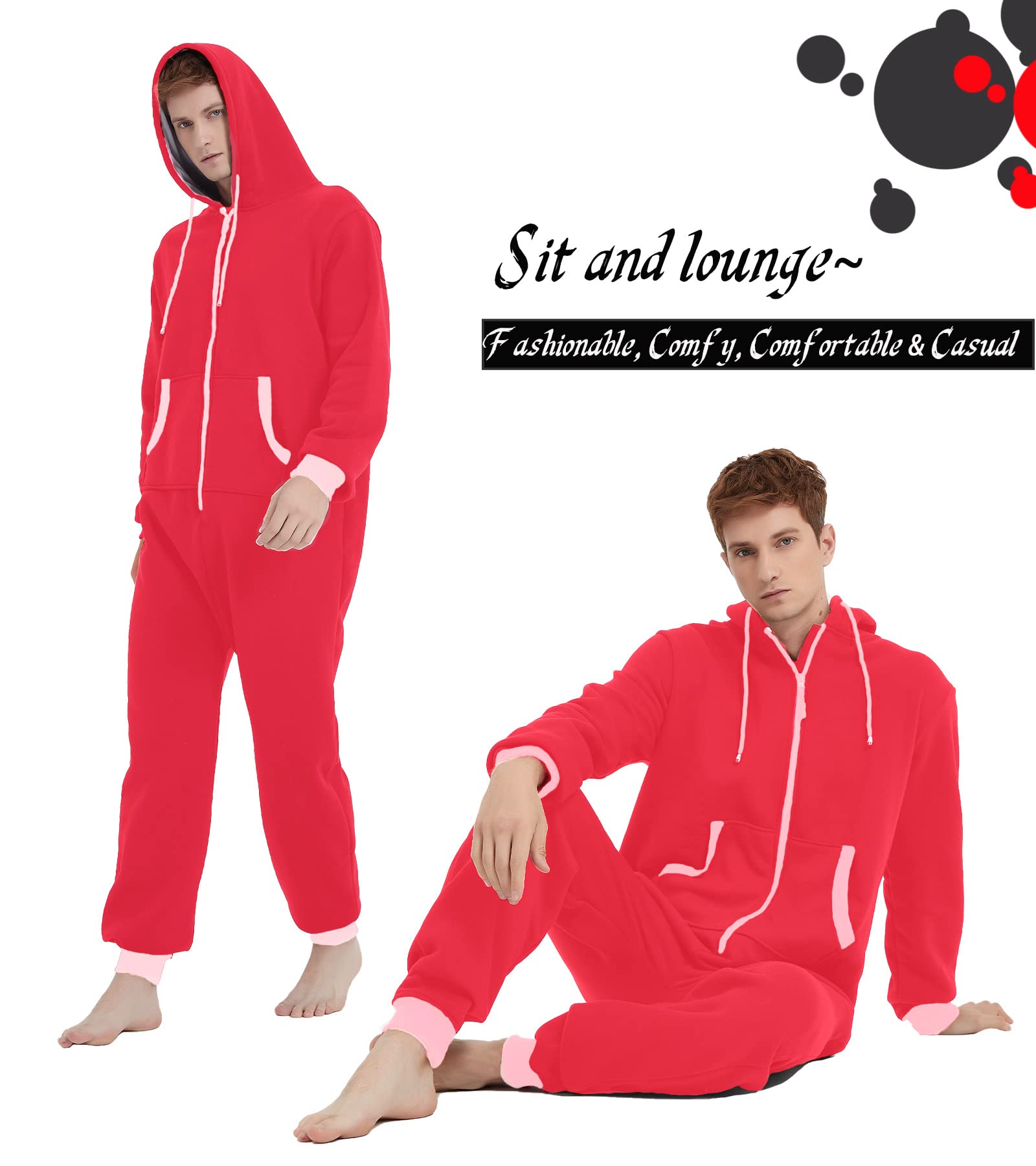 Kgromfy Mono con capucha para adultos Mono familiar Parejas a juego Pijamas con cremallera Ropa de dormir de una pieza de Navidad, Red-white Zipper, Medium