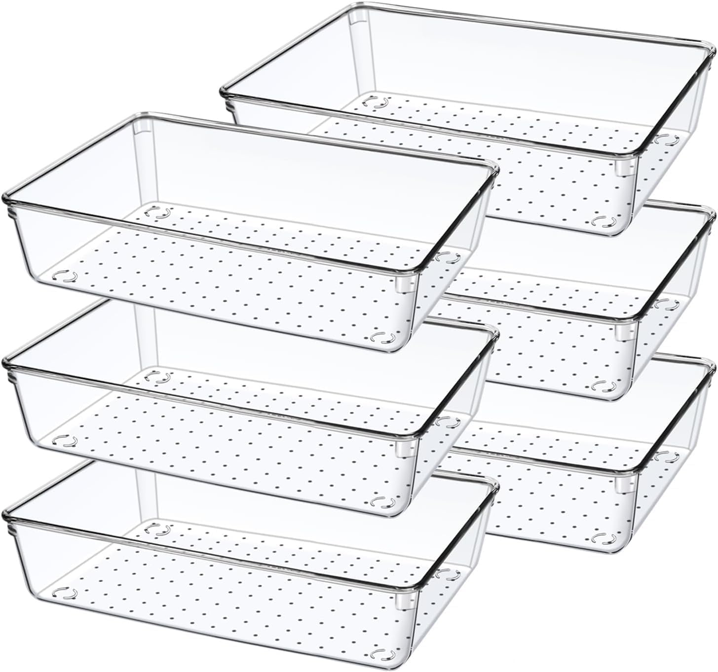 Drawer Storage Organizer 6 PCS | Drawer Organizer Trays Set Clear Plastic Storage Bins Bathroom Tray Dividers Acrylic Organizer | Dressing Table Organizer