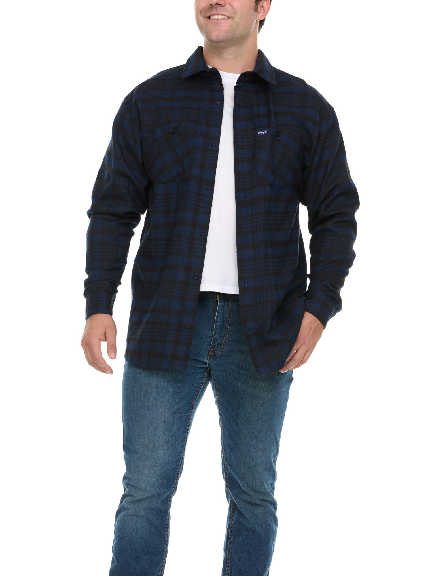 Wrangler Camisa de franela grande y alta para hombre, camisa a cuadros con botones para hombre