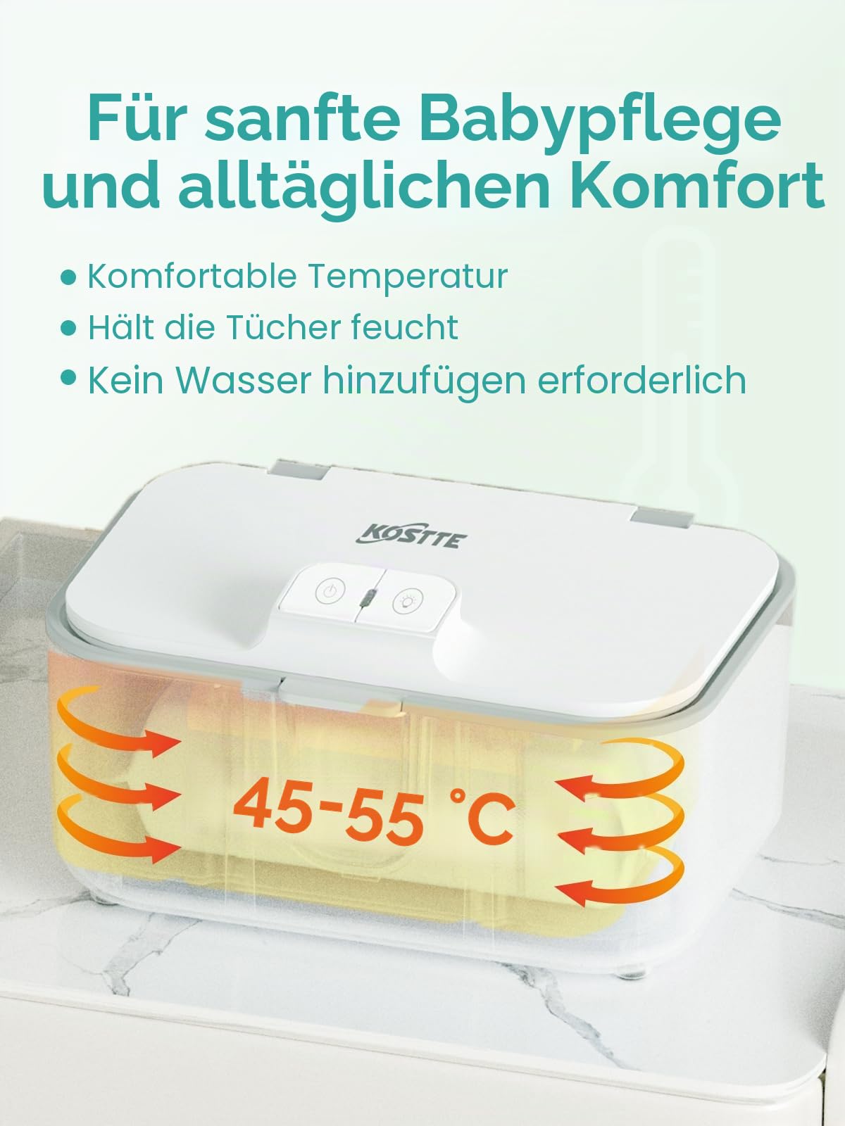 Baby Feuchttücherwärmer, größere Kapazität, Wischtuchspender, gleichmäßige Erwärmung Windel-Wischerwärmer mit Nachtlicht, Ein-/Ausschalter, Weiß