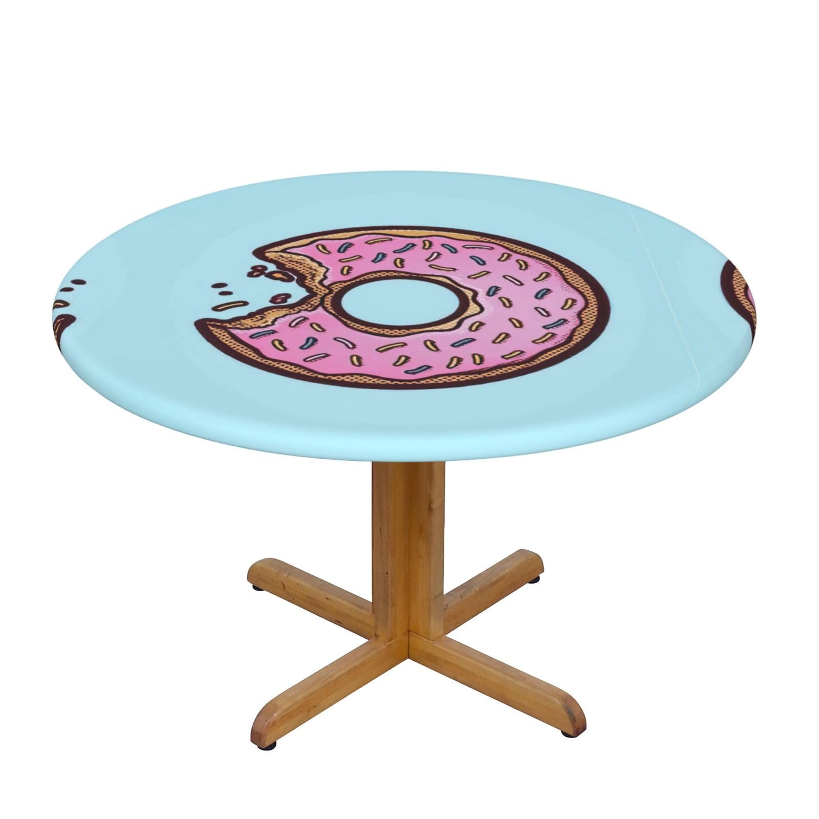 DUWAA Donut Print Oxford Fitted Table Cover For Patio Picnic, Waterproof Round Tablecloth For Home And Outdoor