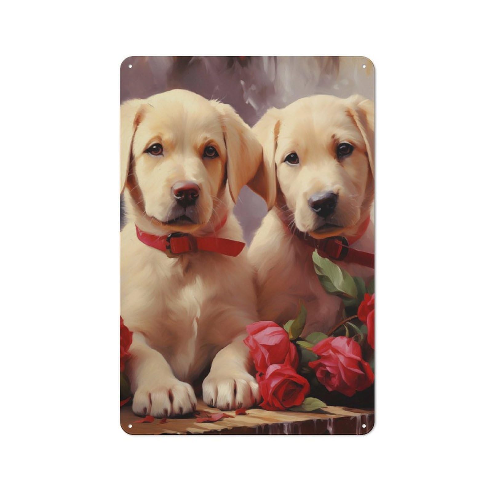 For Hobby Room Or Studio, Labradors with Roses Rustic Metal Sign 30x20cm, for Creative Interior Collectors Refreshing A Room in Autumn