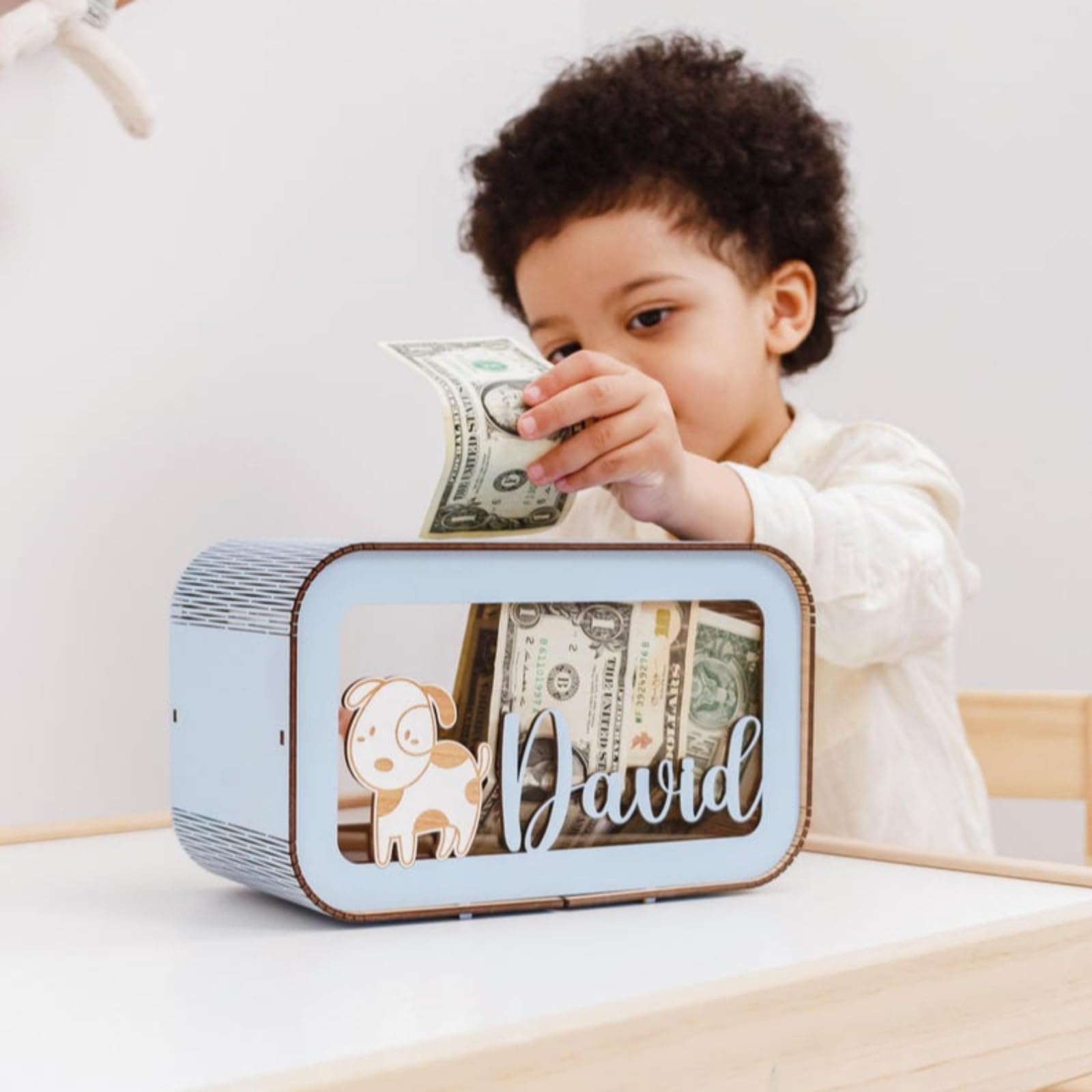 Hucha personalizada para niños, hucha para niños con nombre, regalo para bebé niña, bonita caja de ahorro, alcancía de madera para niños, regalo para cumpleaños, Navidad, baby shower (23,5 x 13,9 x 9