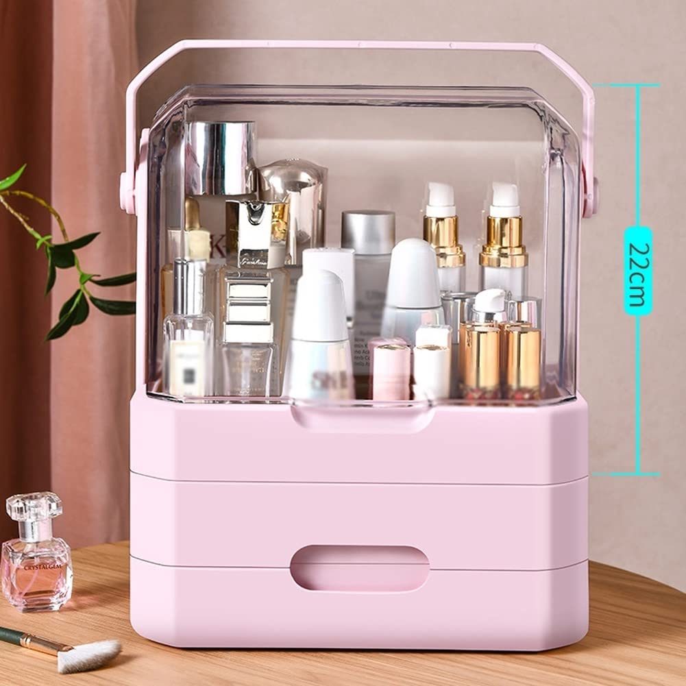 Scatola portaoggetti cosmetica per Organizer per Trucco con Coperchio Trasparente e Maniglia Portatile, Ideale per comò da Camera da Letto da appoggio del Bagno (Color : B)