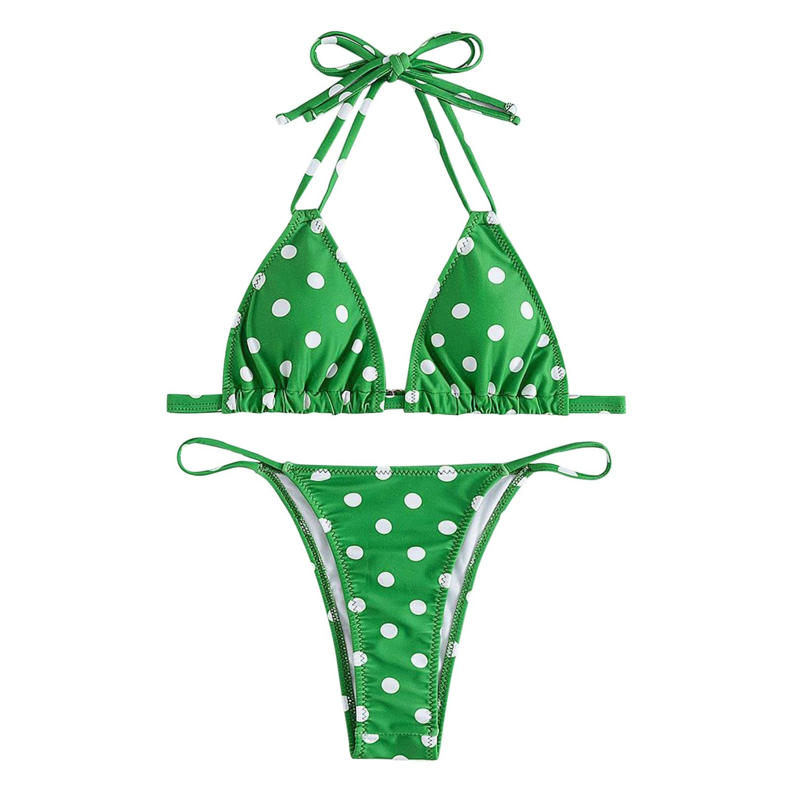 HZMMRuffled Bikini New European and American Women's Sexy Polka Dot Green Bikini Separate Body Swimsuit Factory Bikini Top for Women Push up