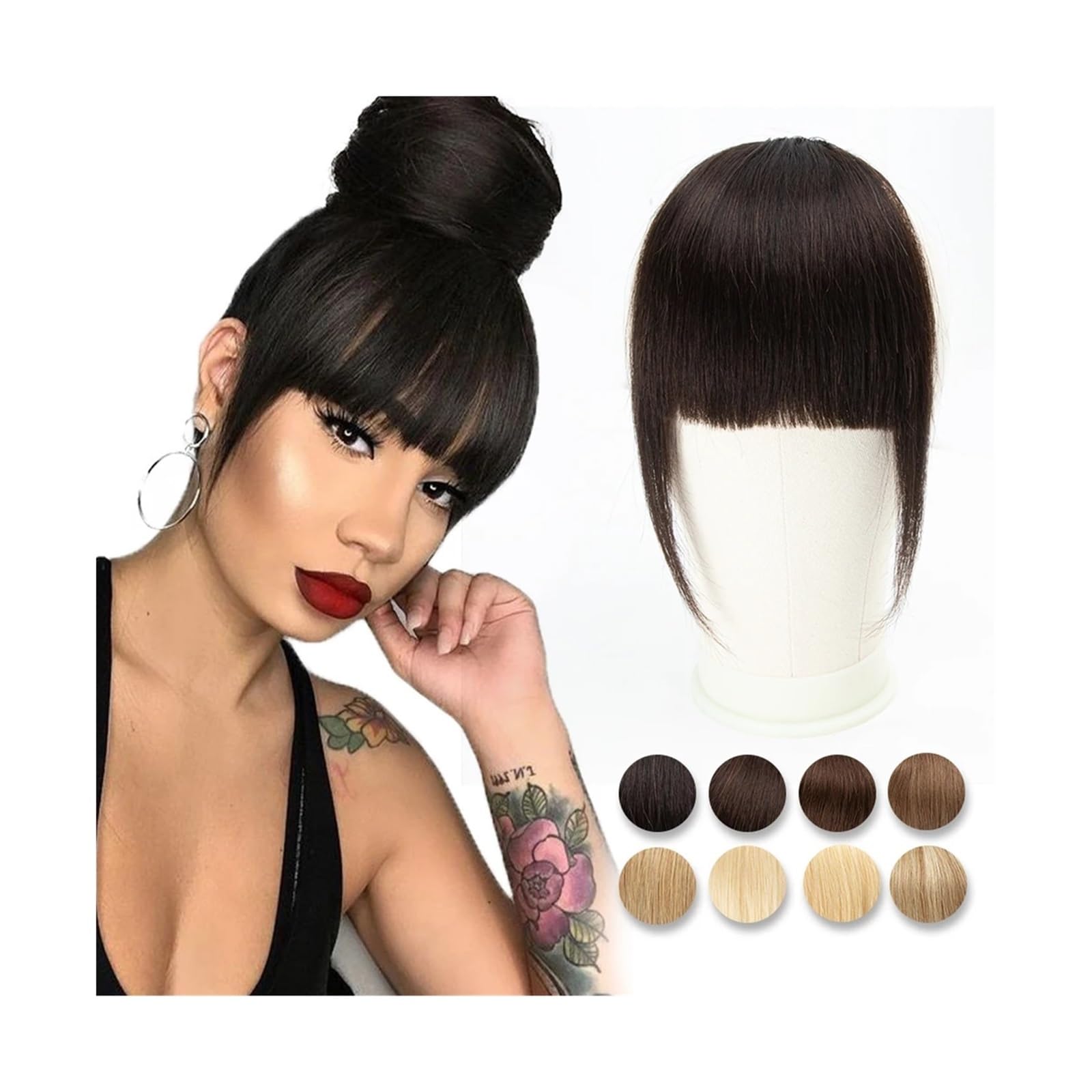 Frangetta Finta Capelli Clip Frangia di capelli umani 3 clip Frangia di capelli naturali con taglio smussato 3D Clip sopra la testa nelle estensioni dei capelli Non Remy 2,5"x4,5" Nero Marrone Biondo