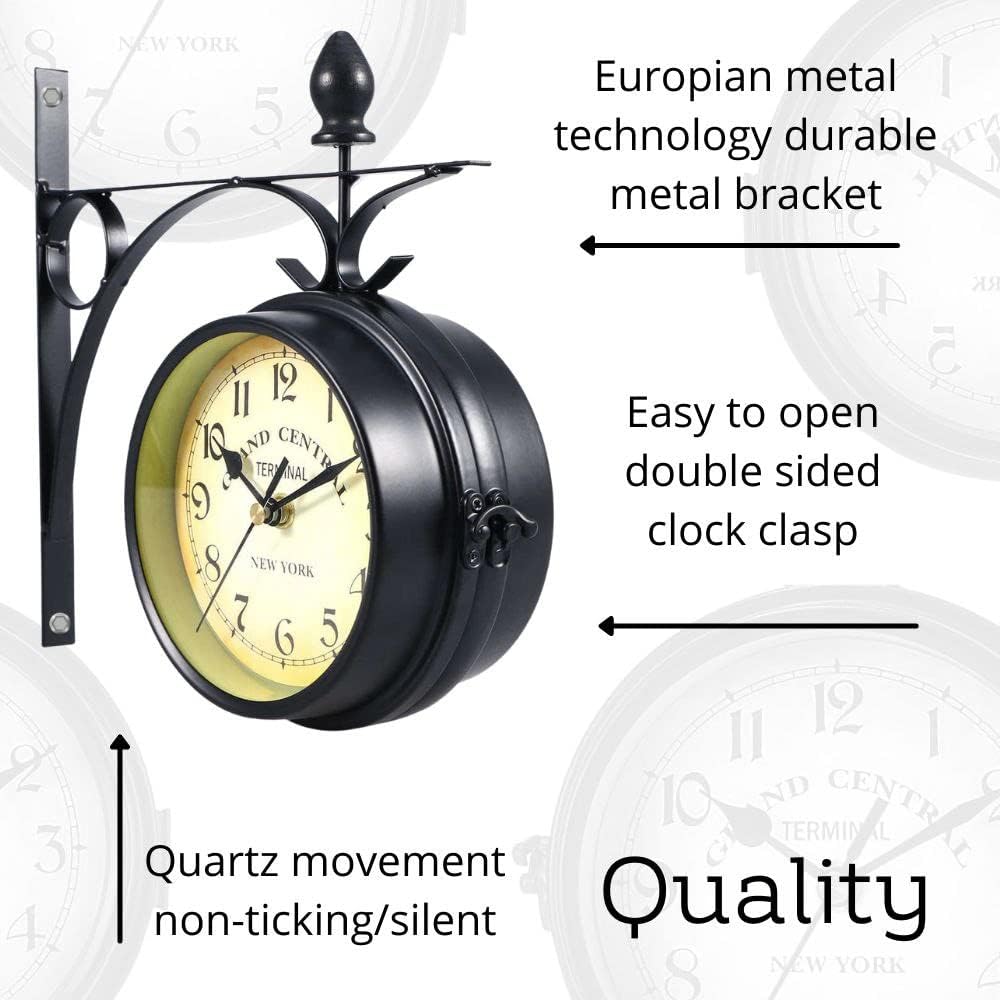 BELMAKS Vintage Double Sided Industrial Wall Clock for Outdoor Decorative Art Antique Decor Office Kitchen Silent 360 Degree Rotate