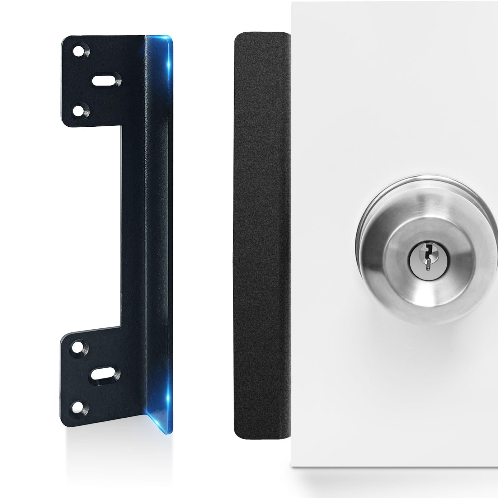 MOSECYOU Door Latch Guard Plate 7” with 1” Offset, Outswing Door Security Protector Shield, Heavy Duty Version, Door Knob/Deadbolt Latch Cover Plate (1 Pack)
