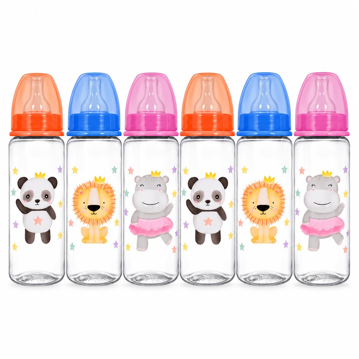 Baby Feeding Bottles Pack of 6, Clear Infant Milk Bottles & Silicone Teats
