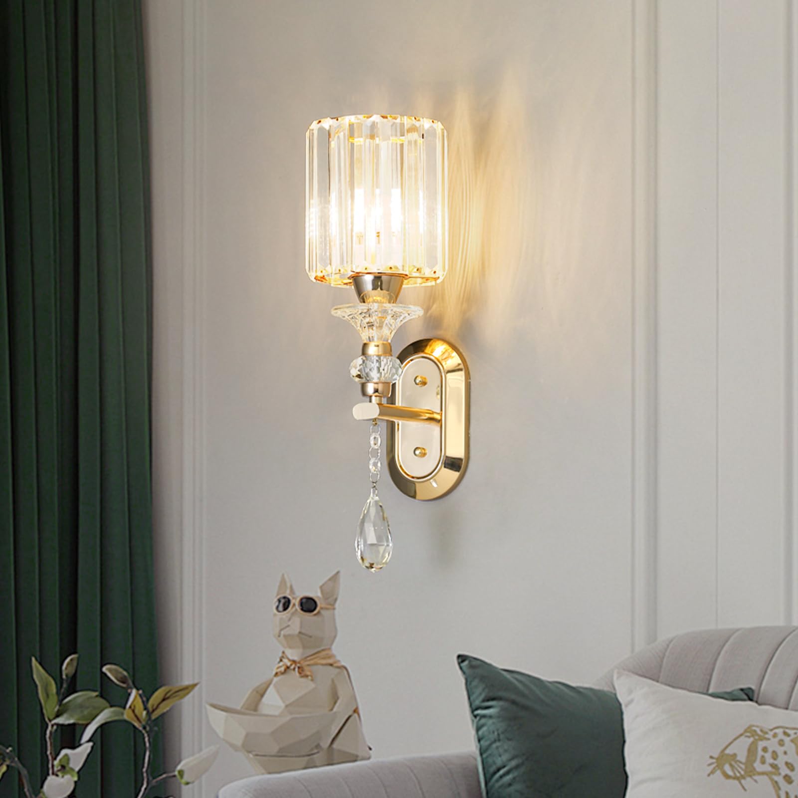 zhxinashu Crystal Gold Wall Light Sconce, E27 Indoor Retro Wall Mounted Lamp