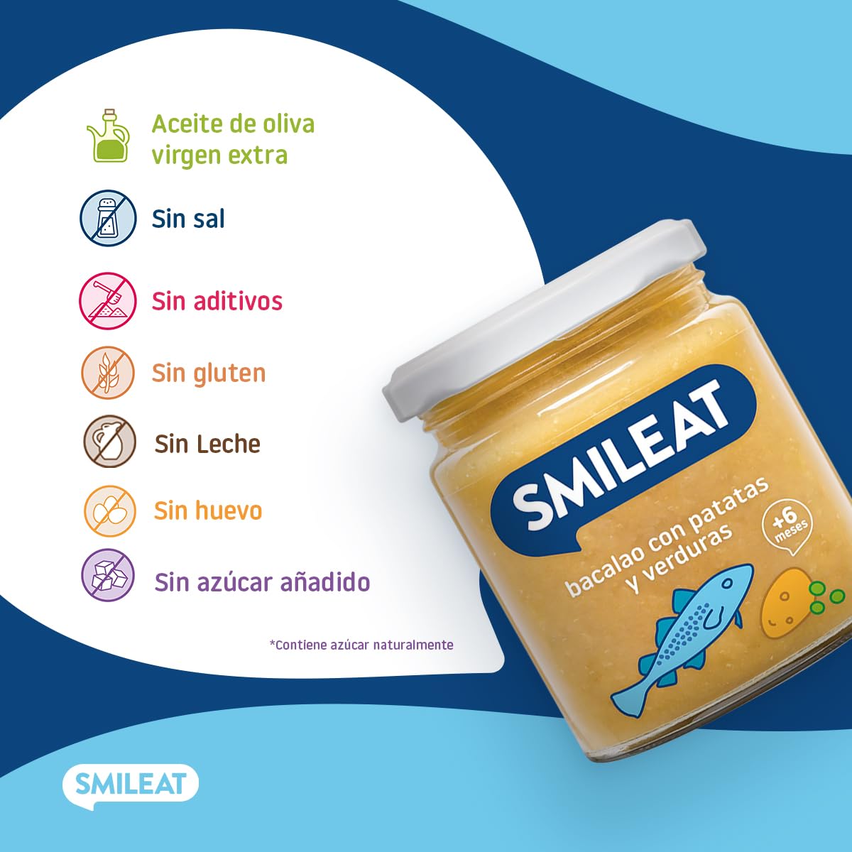 Smileat Tarrito de Bacalao con Patata y Verduras Ecológicas para Bebés 6 Meses Pack 12x230 g