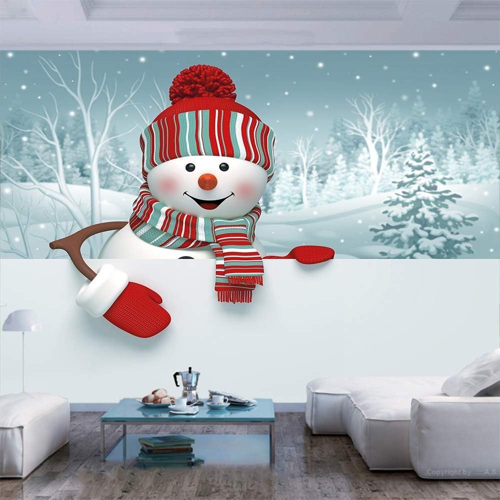 Papier peint autocollant Noël 3D amovible grand sticker mural décoration hiver salon