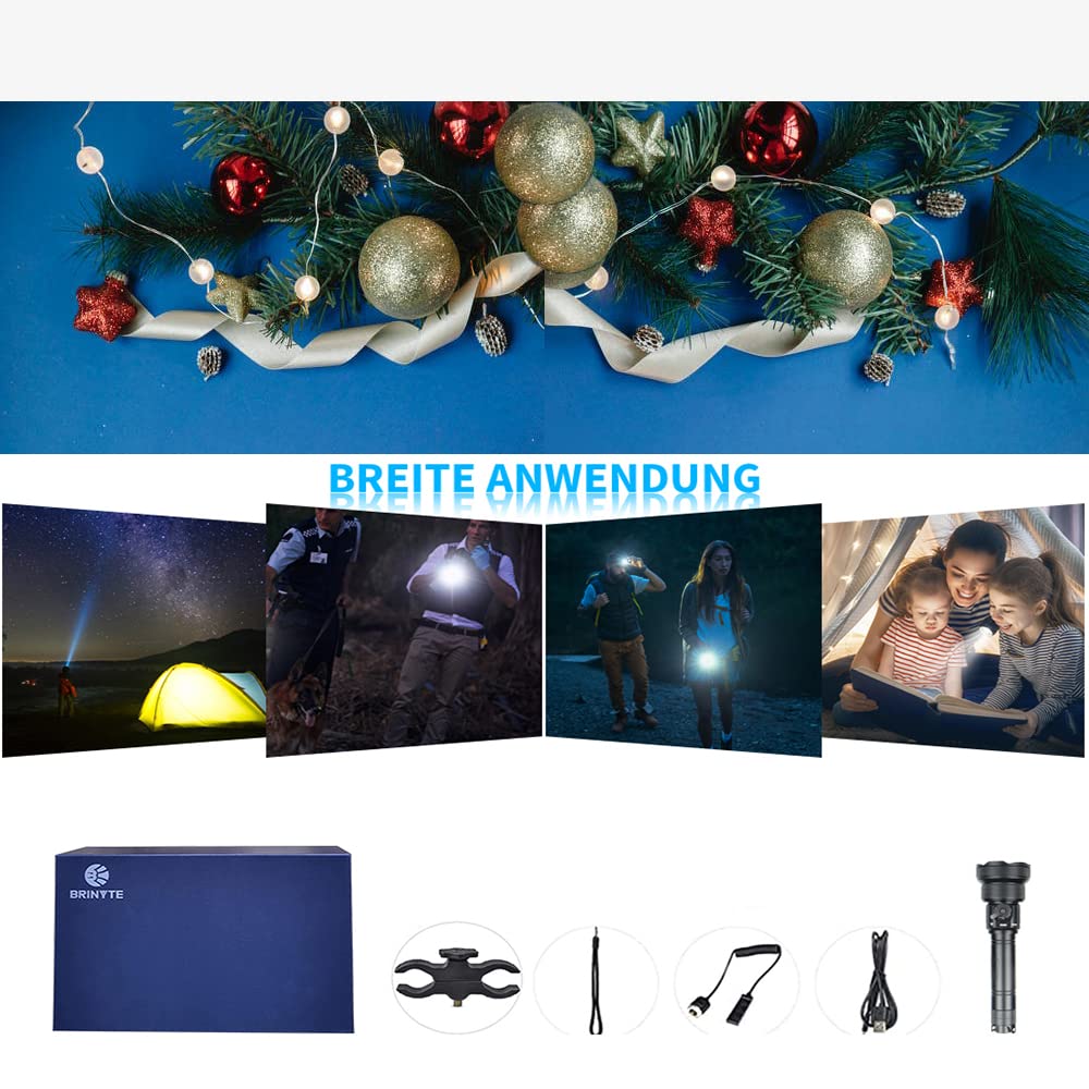 Brinyte Lampe de poche LED T28-IR, 3 couleurs en un (IR940, IR850, blanc), lampe de poche tactique avec variateur en continu, lampe à main LED avec 1 télécommande lumière