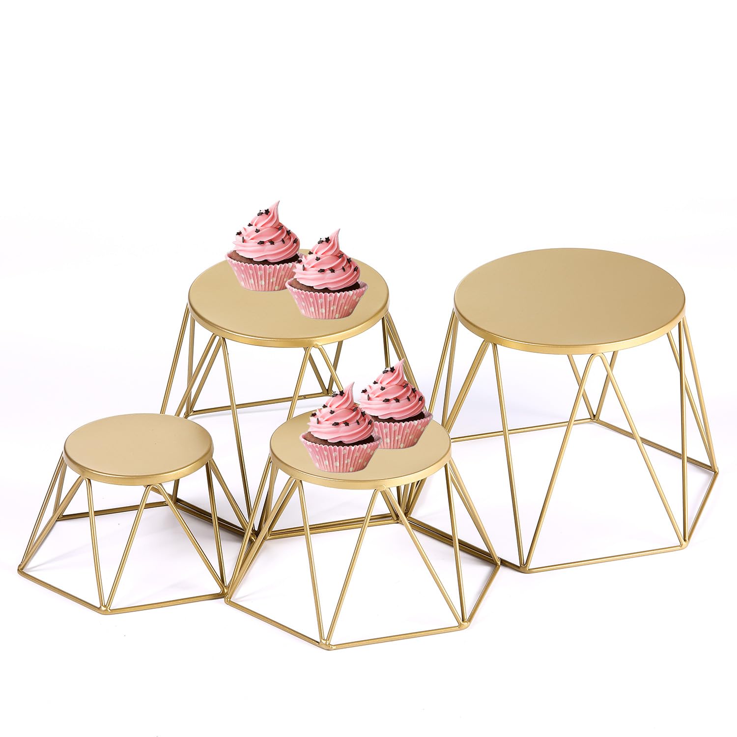 Set of 4 Metal Buffet Risers, Dome Shape Food Display Risers, Modern Risers for Display, Brass Nesting Risers Display Stands for Food, Cupcakes, Pizza and Potted Plants