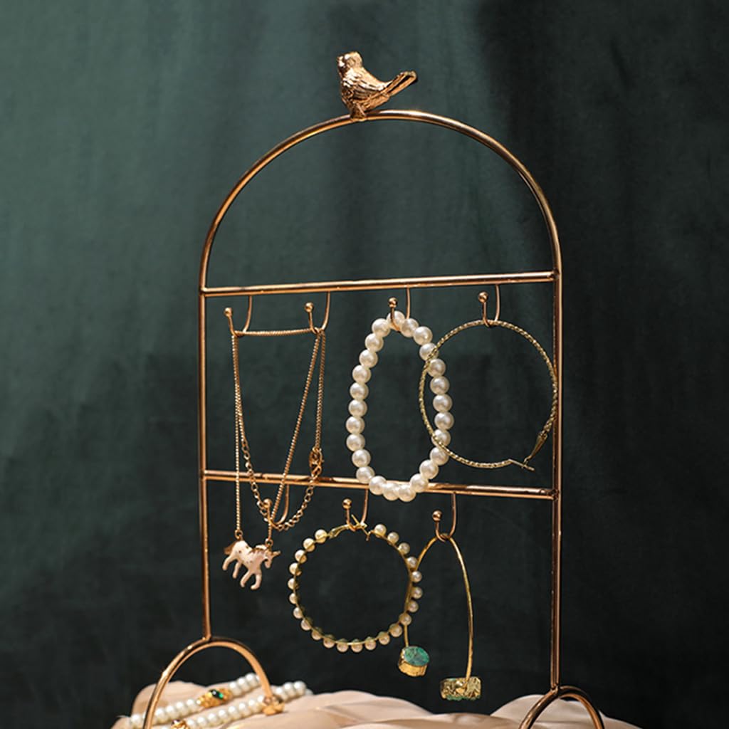 OQOPO Multifunktionaler Schmuck-Organizer-Ständer, goldener Vogel-Schmuck-Aufbewahrungsständer, Präsentationsständer für Wohnzimmer, Badezimmer, Büros