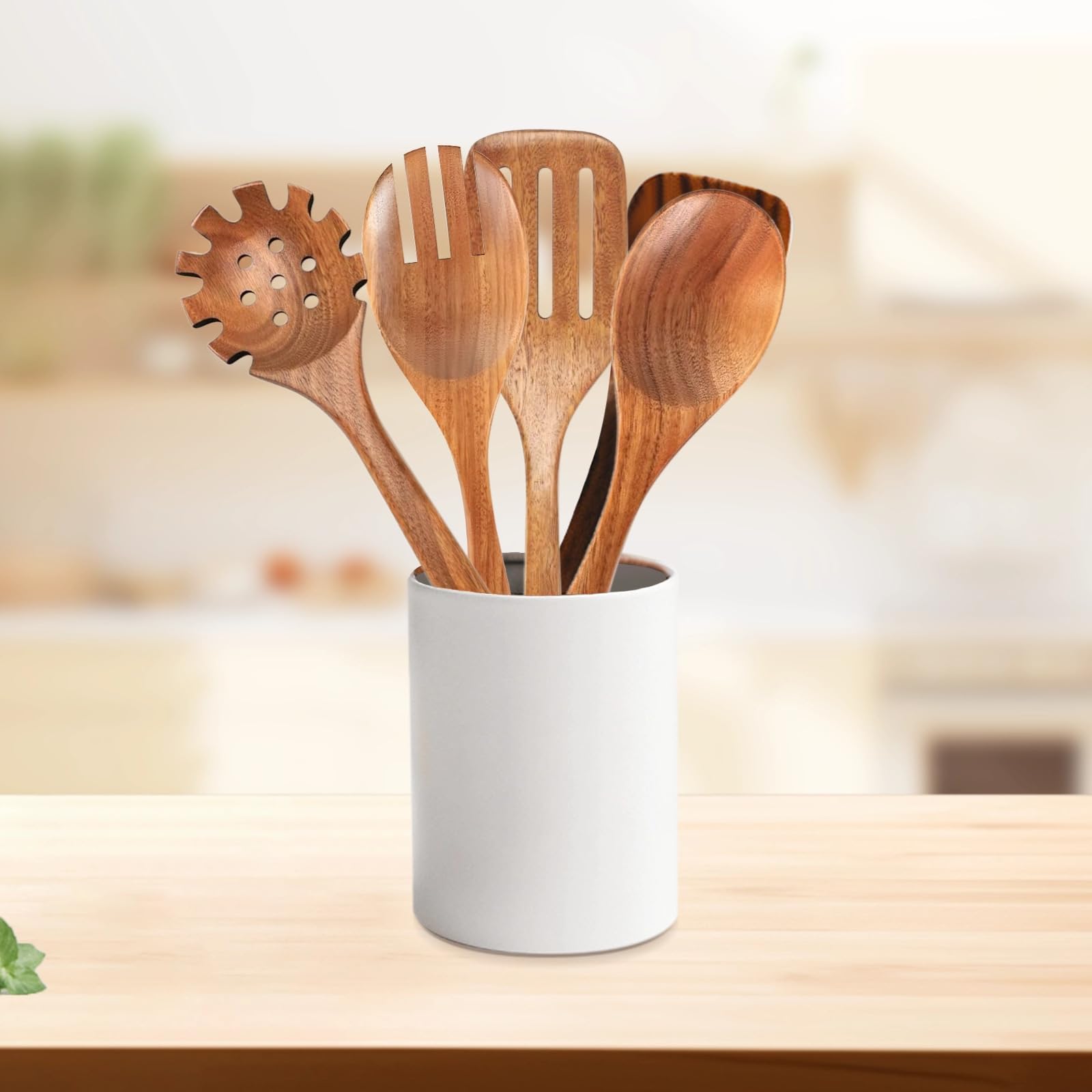 Holz Kochutensilien Set, 5-teilig, Teakholz, lange Griffe, antihaftbeschichtet, für die Küche
