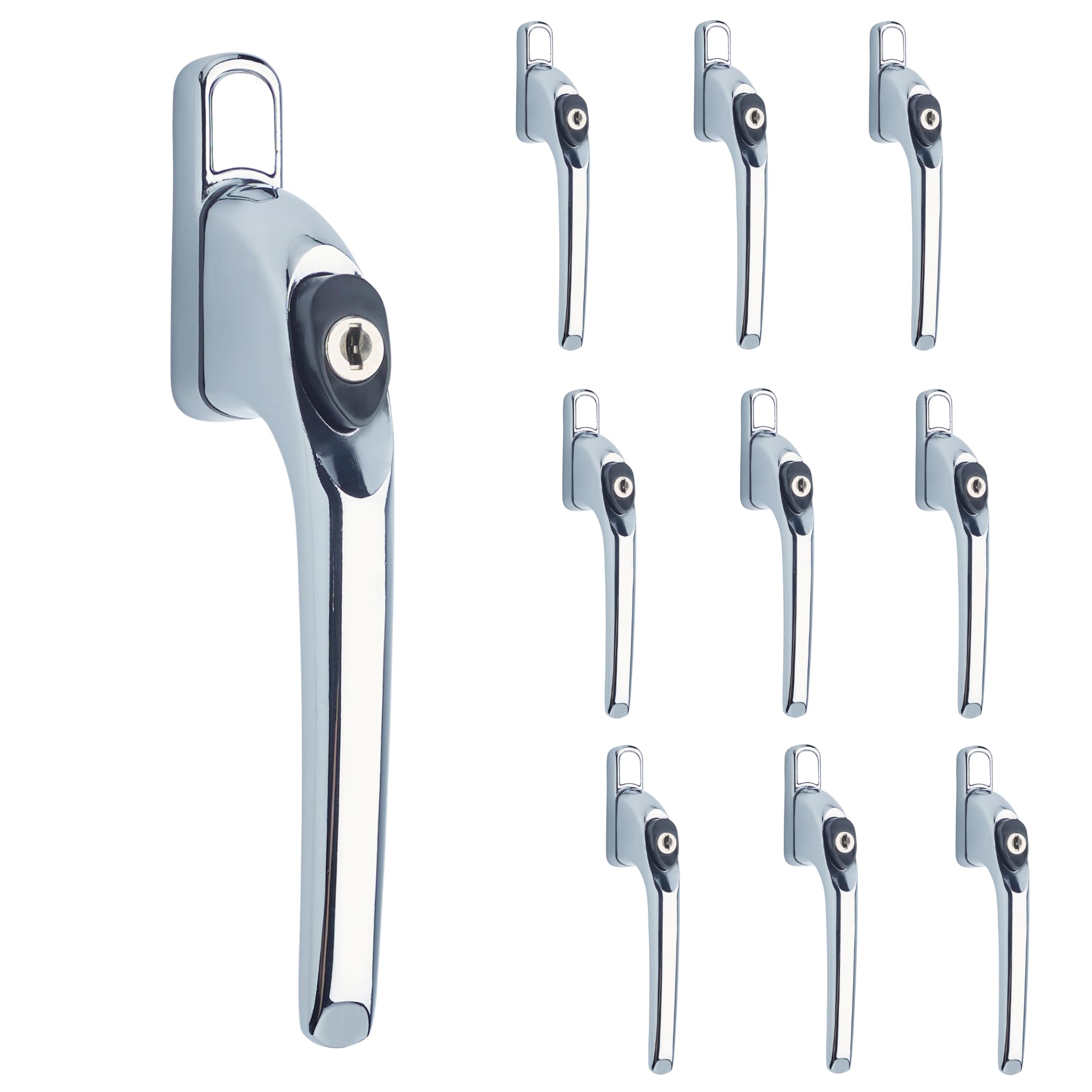 GlazeAssist uPVC Universal Window Handle Inline Locking Espag Double Glazing - Pack of 10 (Chrome, 15mm)