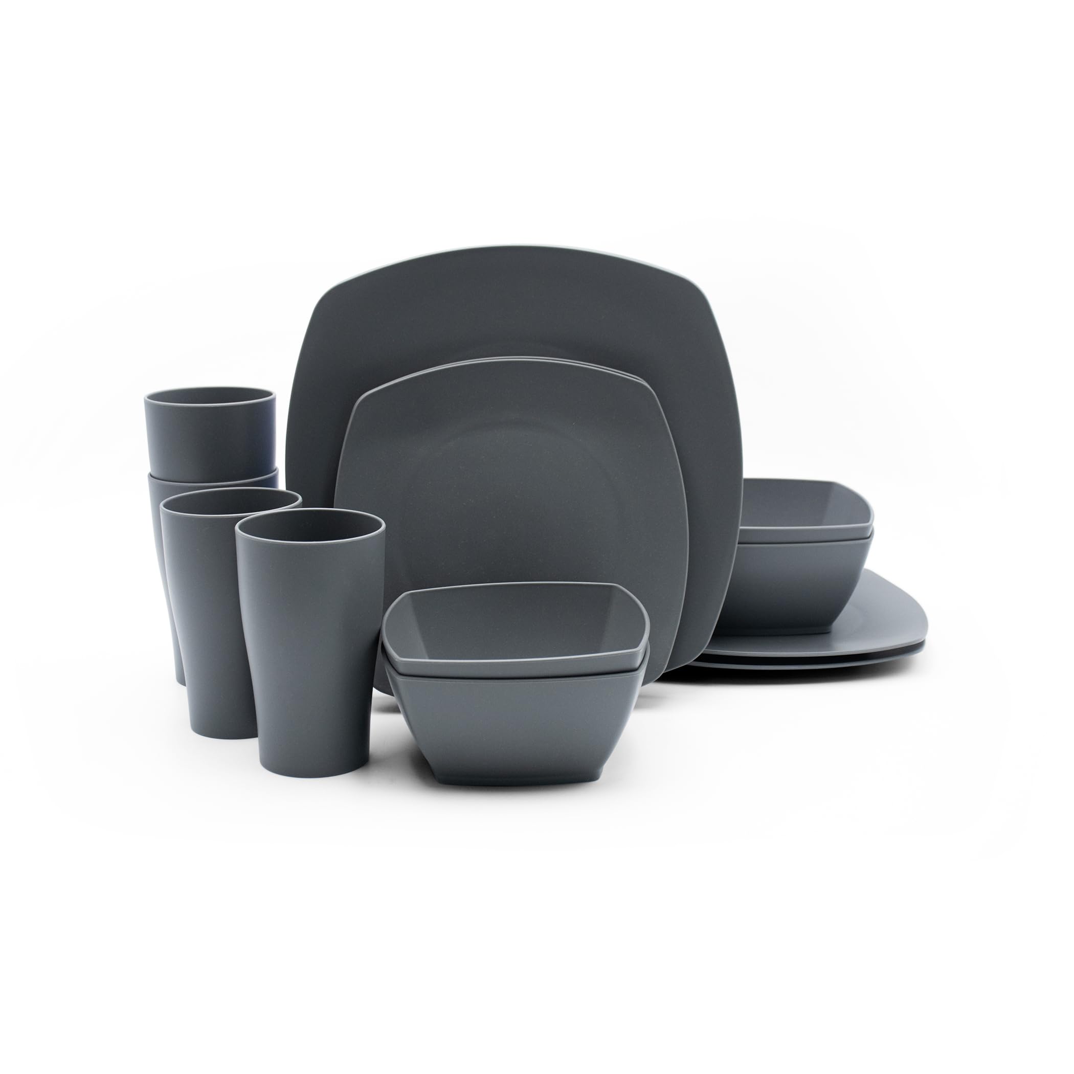 BERAM 16 Piece Square Dinner Set Wheat Straw Dining Table Accessories Healthy Kitchen Products Plates and Bowls Microwave Safe and BPA Free Daily Use Dinnerware