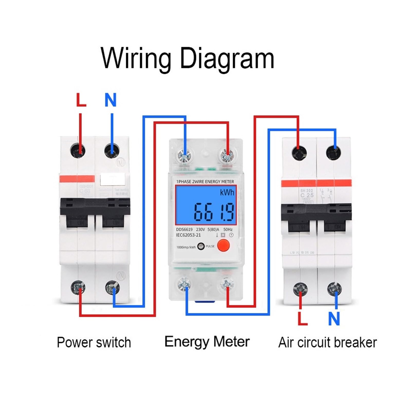 Compteur D'énergie Monophasé À Affichage Numérique LCD, AC 230V, 80a, 2P, Kwh, Consommation D'énergie, Wattmètre Avec Rétro-éclairage
