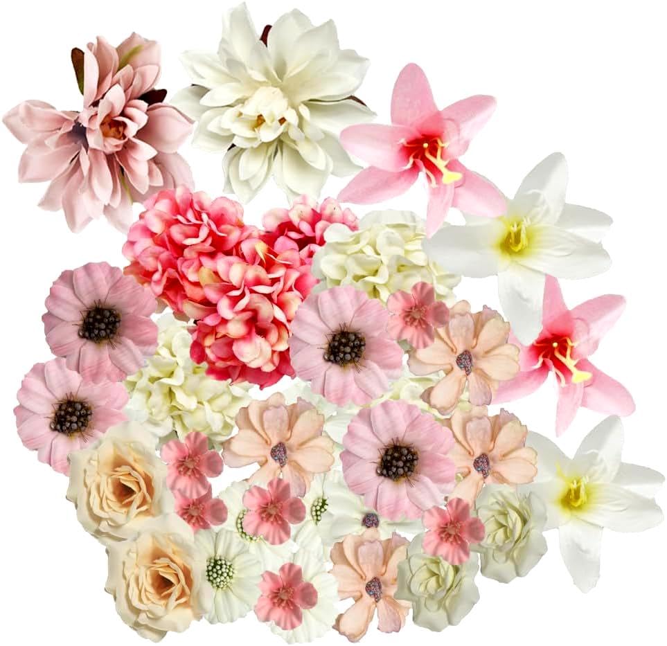 Loiina 42 Stück Kunstblumen zum Basteln 7 Farben 2.5-8cm Hochwertige Seidenblumen für DIY Deko Perfekt für Hochzeit Party Scrapbooking Brautstrauß Tischdeko & Valentinstag