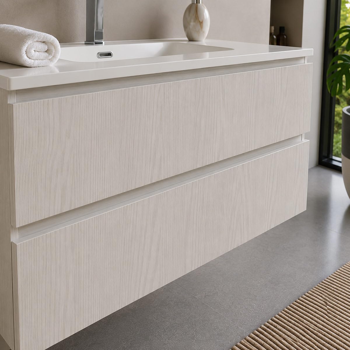 Yellowshop | Mobile Bagno Sospeso CLOE - Composizione Completa con Lavabo Ceramica, Chiusura Soft Close, Finitura Frassino Moirè (70 cm, Mobile con Lavabo)