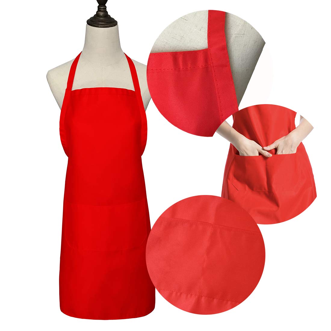 Paquete de 9 delantales rojos de Navidad para mujeres y niñas con bolsillos, delantales de cocina a granel para cocinar, pintar, barbacoa, parrilla, hornear (paquete de 9, rojo)