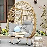 YITAHOME Outdoor Wicker Rocking Egg Chair, Patio Rocking Basket Chair with 370lbs Capacity, All-Weather Oversized Egg Lounger Chair for Indoor Living Room Outside Balcony Backyard - Grey
