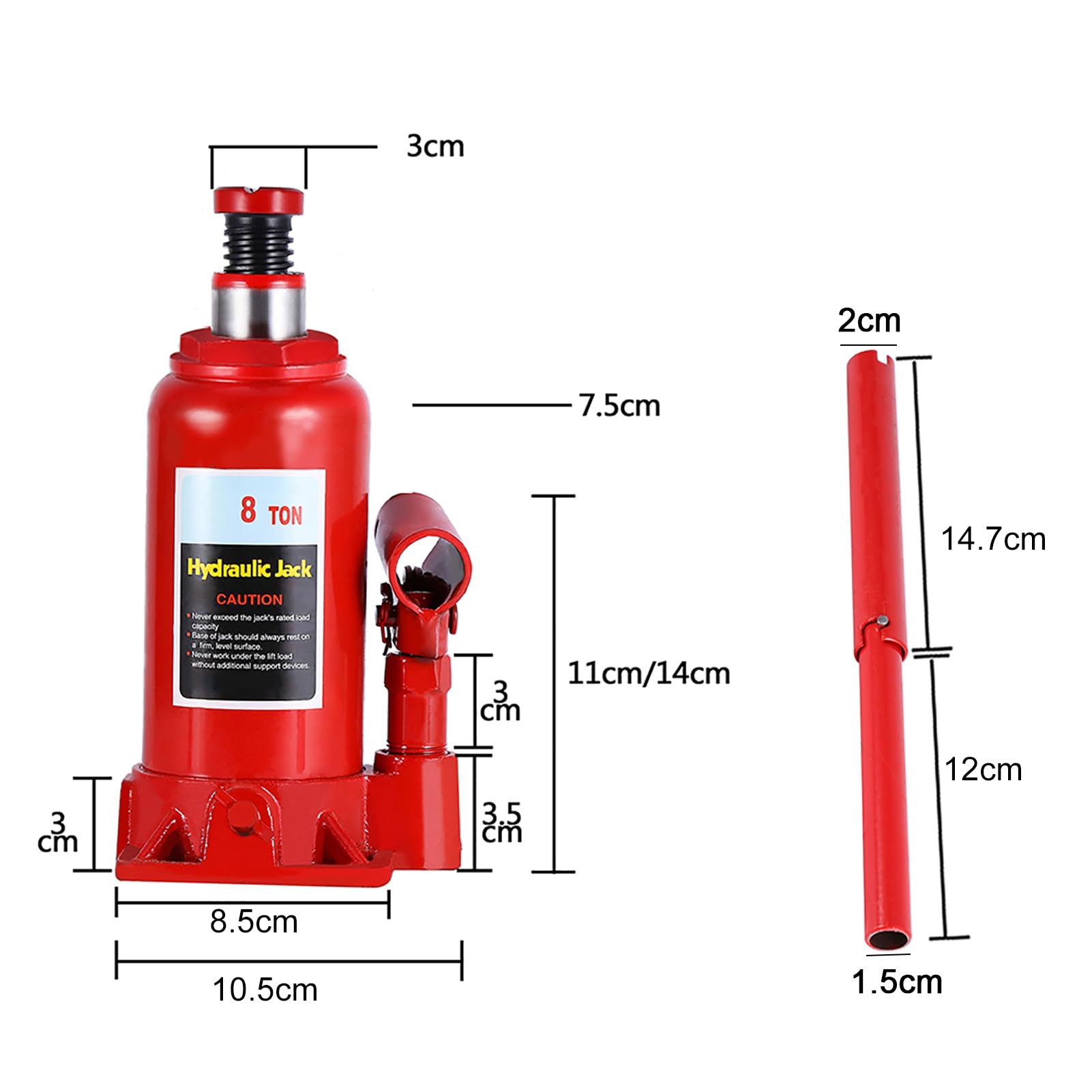 Martinetto Idraulico Portatile a Bottiglia 8T da 200 mm a 385 mm | Martinetto idraulico regolabile Per jack a bottiglia Per trattori