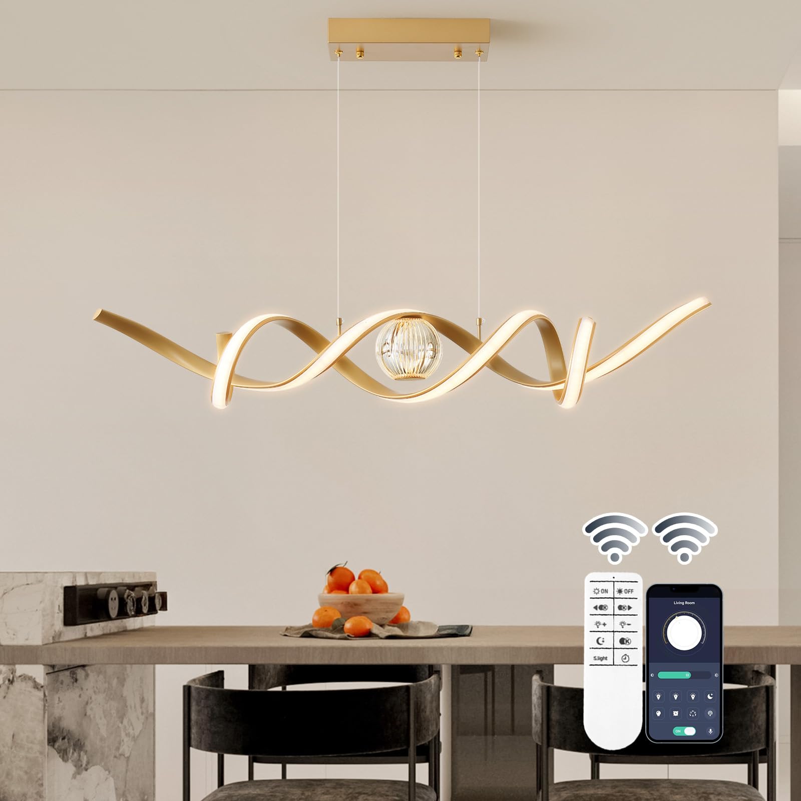 Photo 1 of **UNTESTED**
ORANOOR LED Modern Chandeliers for Dining Room, 39in Dimmable Gold Chandelier Kitchen Pendant Lighting Over Island, Linear Wave Spiral Pendant Light Fixtures Dining Room Lights Ceiling Hanging, 36W
