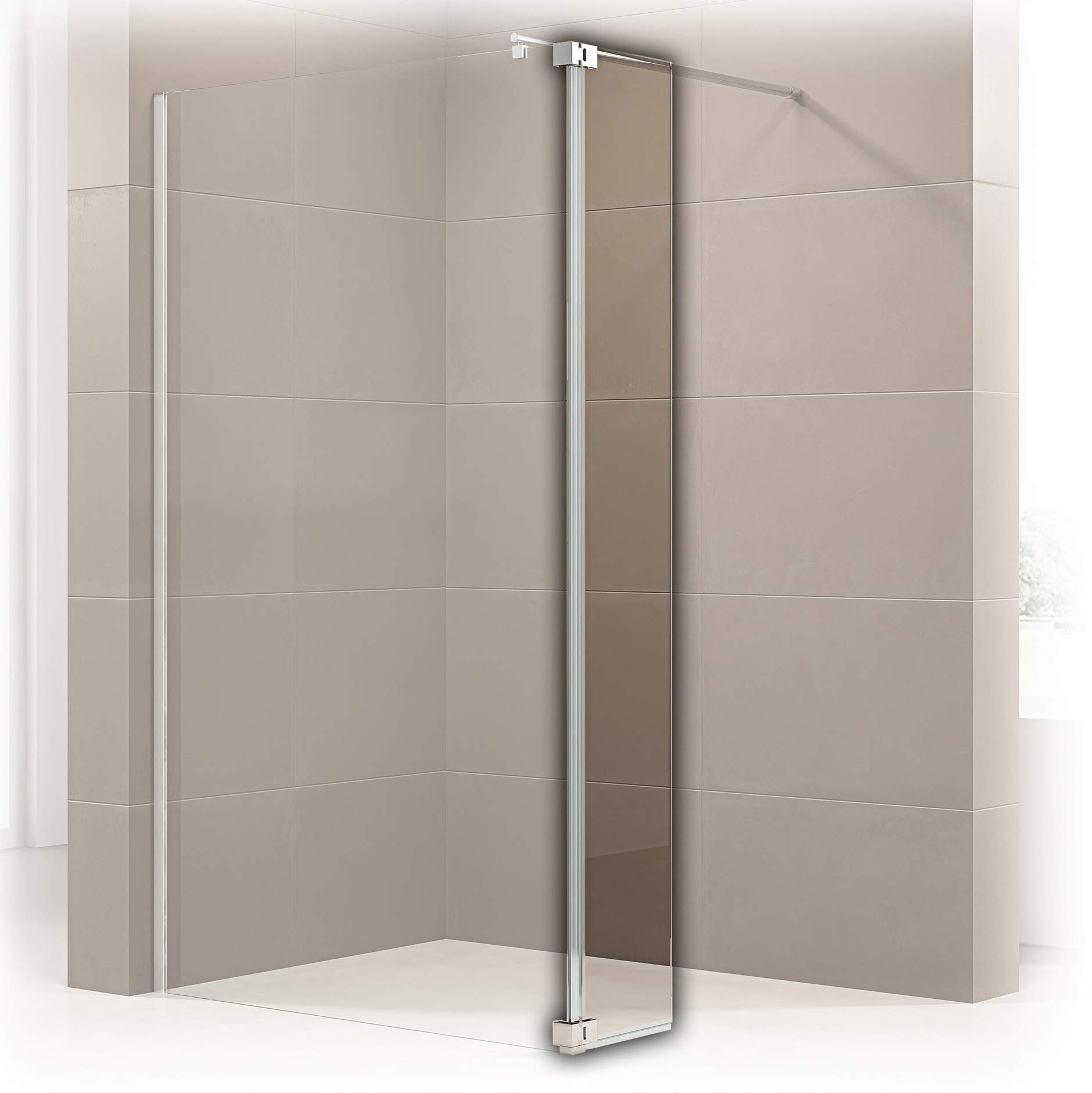 BERNSTEIN - Volet pivotant de protection 200x30cm (HxL) en verre transparent 10mm pour paroi de douche à l'italienne en verre véritable - NT106
