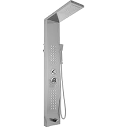 Panel De Acero Happybuy - Panel de ducha con sistema de torre de acero inoxidable multifunción con boquilla para cascada de lluvia, masaje, jarra, bañera, ducha de mano, para casa, hotel, resort