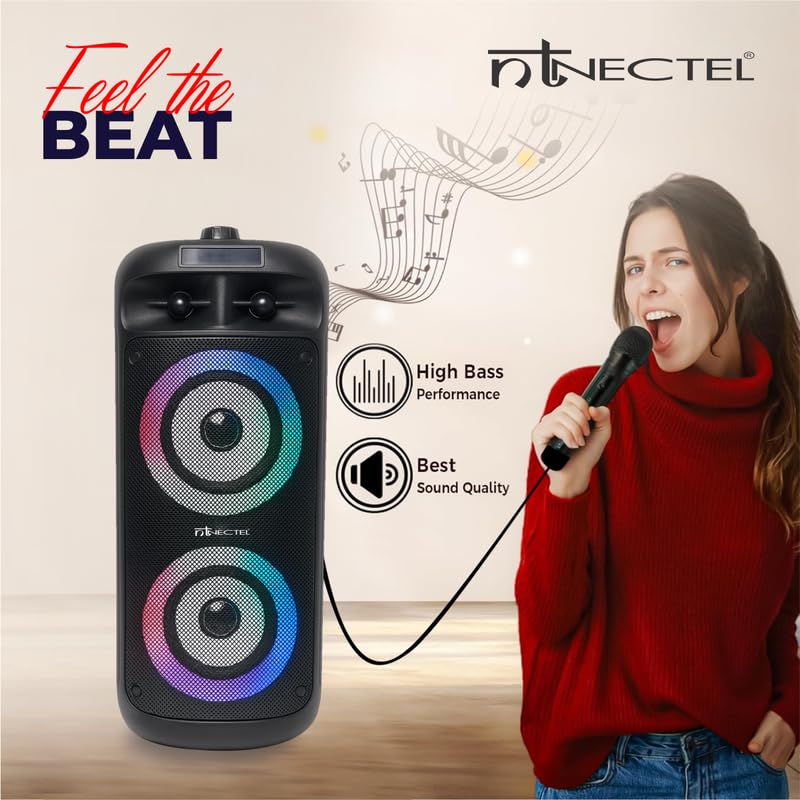 Image of 50W Portable Multimedia Bluetooth Speaker with Dual 4 inch Drivers, RGB Lights, Mic Input, USB /TF /FM /AUX, TWS, Remote, Built‑in Rechargeable Battery for Party use (3H Playtime)