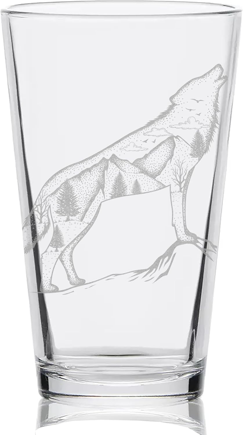 ELK - DOUBLE EXPOSURE Engraved Pint Beer Glass | Nature Wilderness Animal Forest | Great Gift Idea!