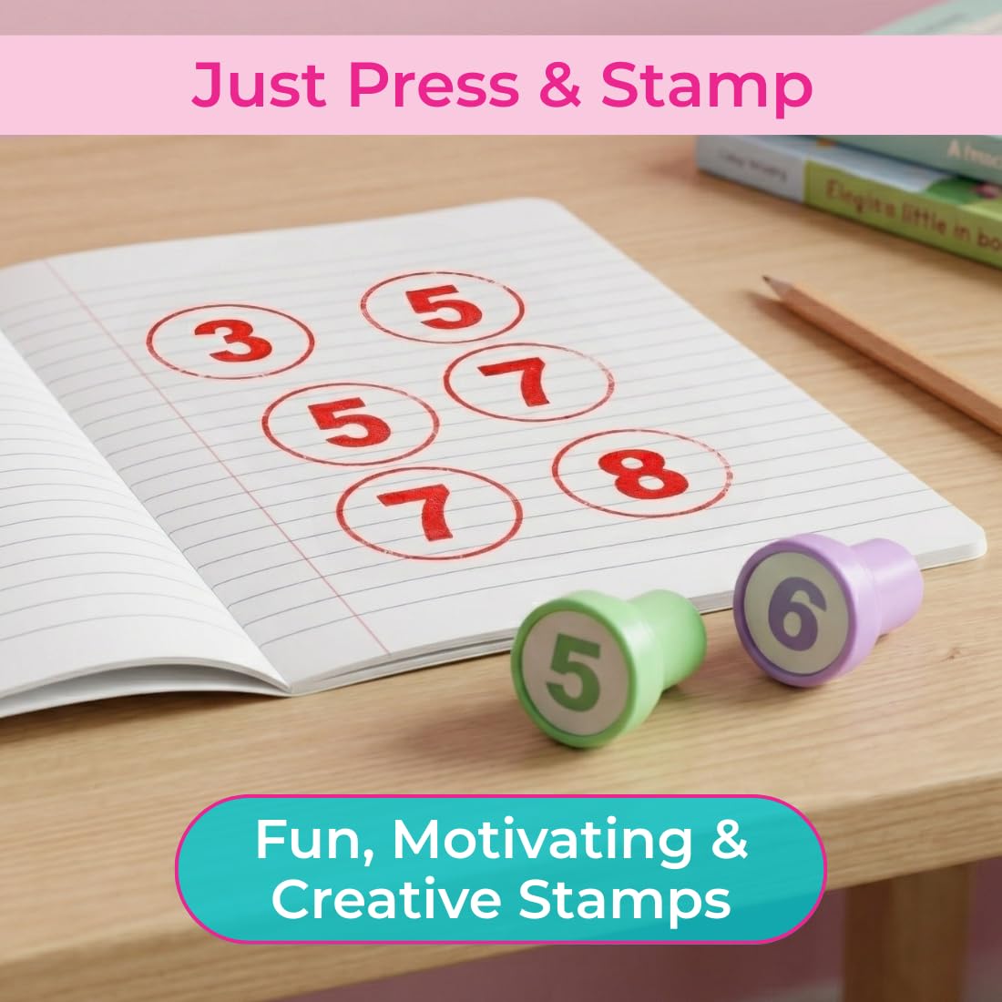 Oytra Stamps for Kids Number Set of 10 Stationery Rubber Stamp for Reward Teachers Students Scrapbooking Art Craft Birthday Gift 4