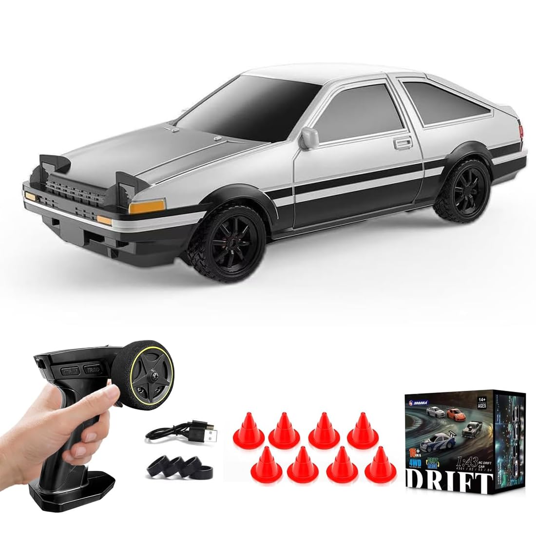 1/43 Scale Mini Drift Cars, Electric Full Proportional 2.4G Remote Control Racing Drift Car Model with Lights Kit, 15KM/H High Speed Vehicle Gift for Adults