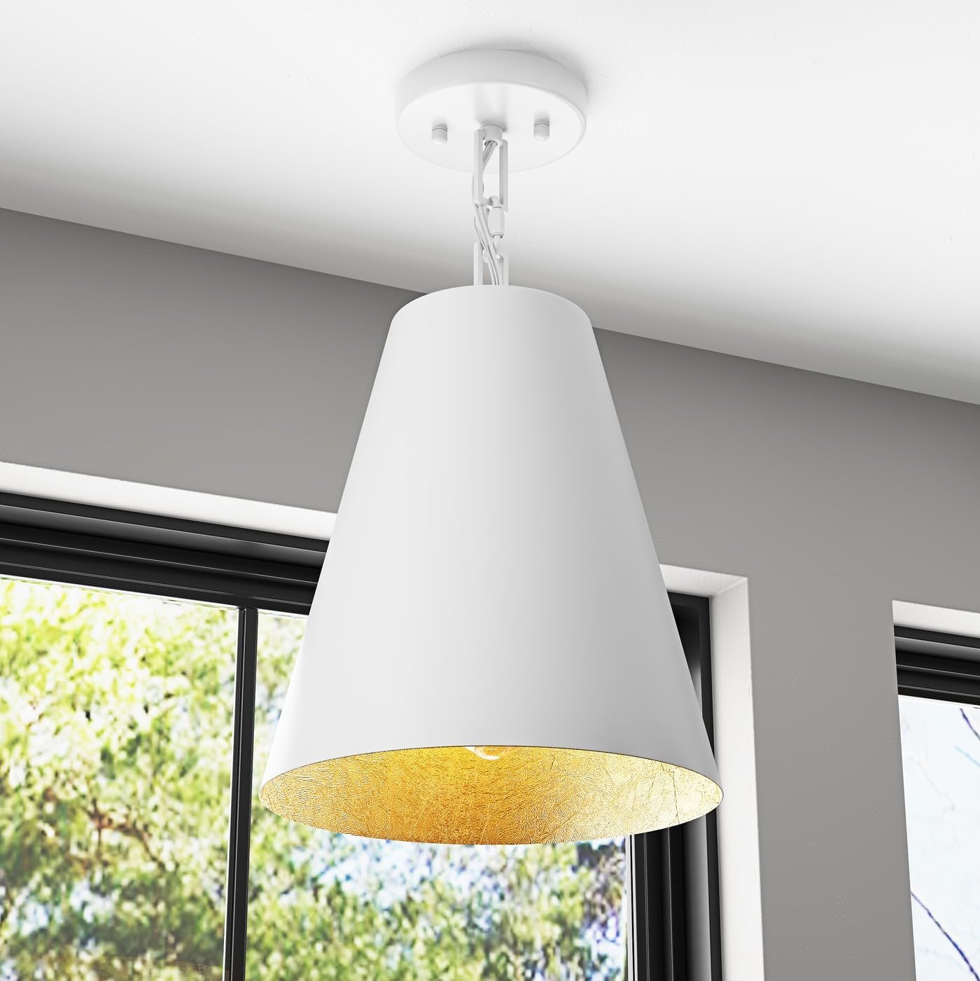 Aiwen 1 Light 10.62 in Modern Semi Flush Mount Ceiling Light Fixture Farmhouse Close to Ceiling Lighting with Black Finish Metal Shade Vintage Gold Ceiling Lamp for Hallway E26