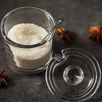 1 Piece Classic Clear Glass Sugar Bowl with Lid Serving Spoon Salt Pot Pepper Storage Jar Seasoning Pot Dispenser Container Sugar Box Condiment Spice Racks Holder for Home Kitchen