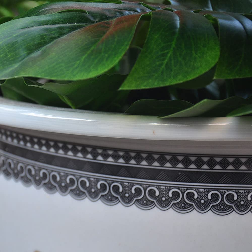Jingdezhen Keramiktopf Pfingstrose Tuba Indoor Neuer chinesischer Blumentopf Orchidee mit Tablett Chinoiserie Outdoor Garten Pflanzenbehälter(Blau,weiß-33cm