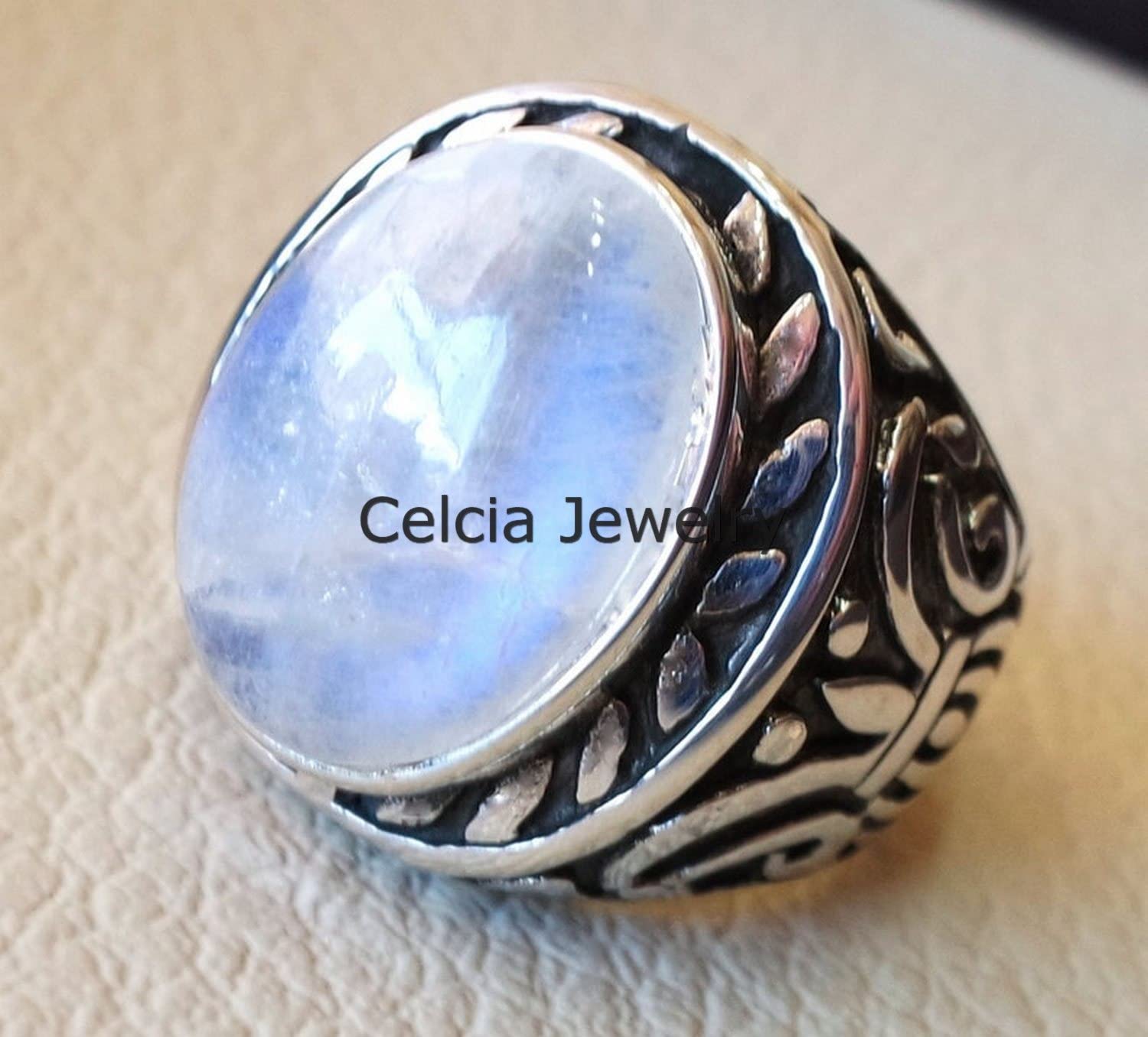 Anillo de regalo para hombre de piedra preciosa natural de piedra lunar, anillo de declaración de sello, regalos únicos para él, regalos del día del padre, anillo oxidado de plata