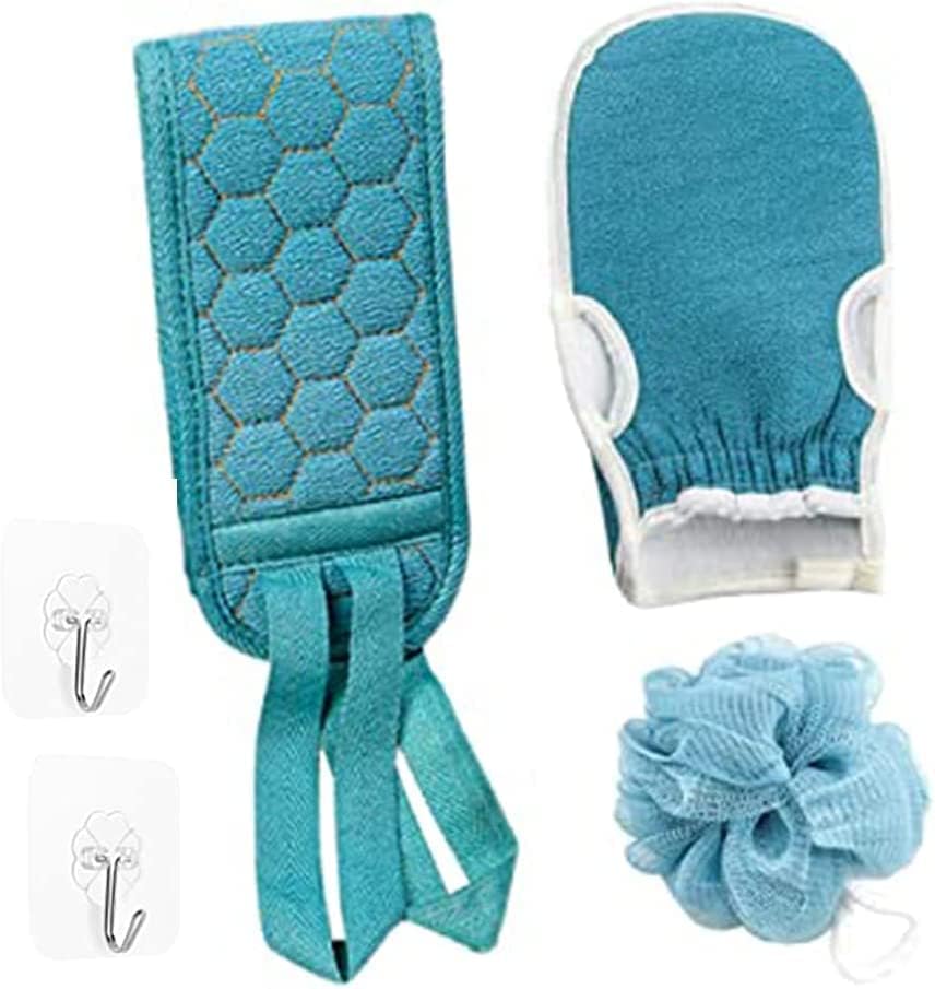 Niralasa Exfoliating Back Scrubber for Shower, Bath Scrub Loofah Sponge, Gloves Mitt for Body Exfoliation, 3 Pcs Bathroom Accessories Back Brush Washer Exfoliator for Men and Women(
