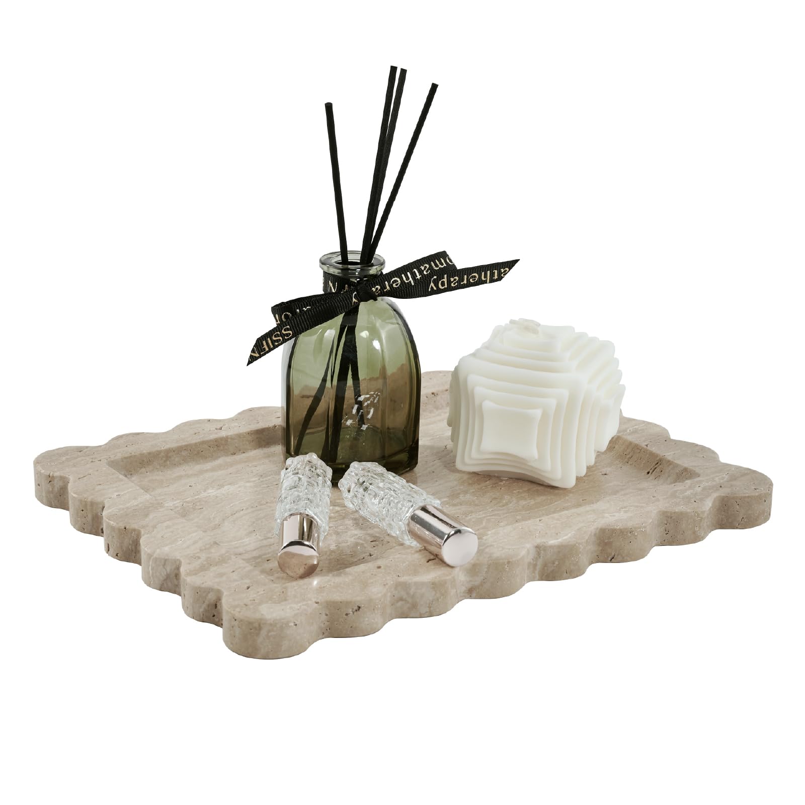 Luxury Beige Travertine Tray with Scalloped Edge, 11