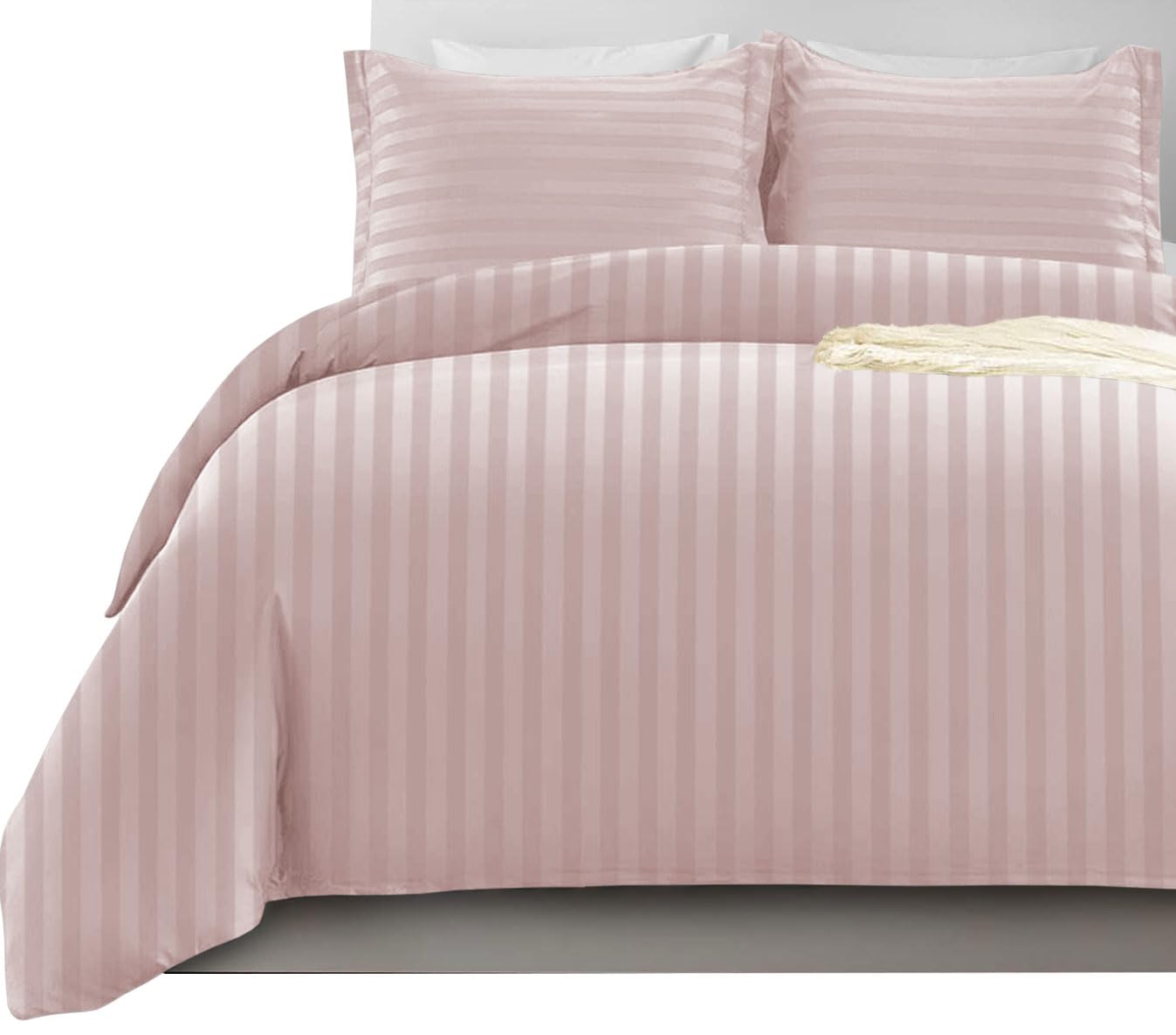 Ir Imperial Rooms Peach Imperial Rooms Super King Duvet Set Reversible Stripes Satin Bedding Set With Pillowcases Breathable Microfiber Duvet Covers ( 260X220 Cm)