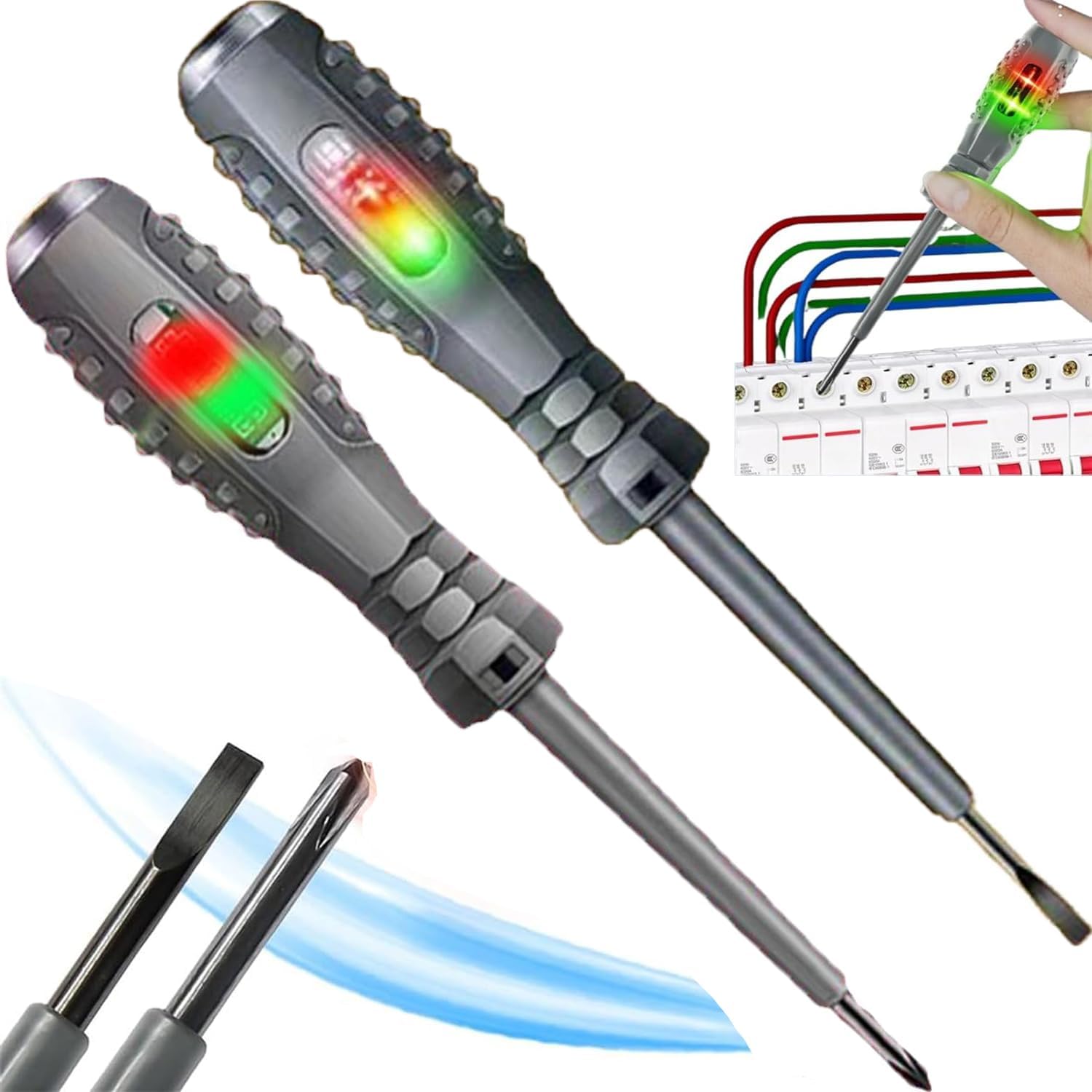 2-in-1 High Torque Strong Magnetic Flathead Phillips Screwdriver Electricity Detector Electric Non-Contact Voltage Tester Pen Electrical Current Power Circuit Live Wire Electrician Tester
