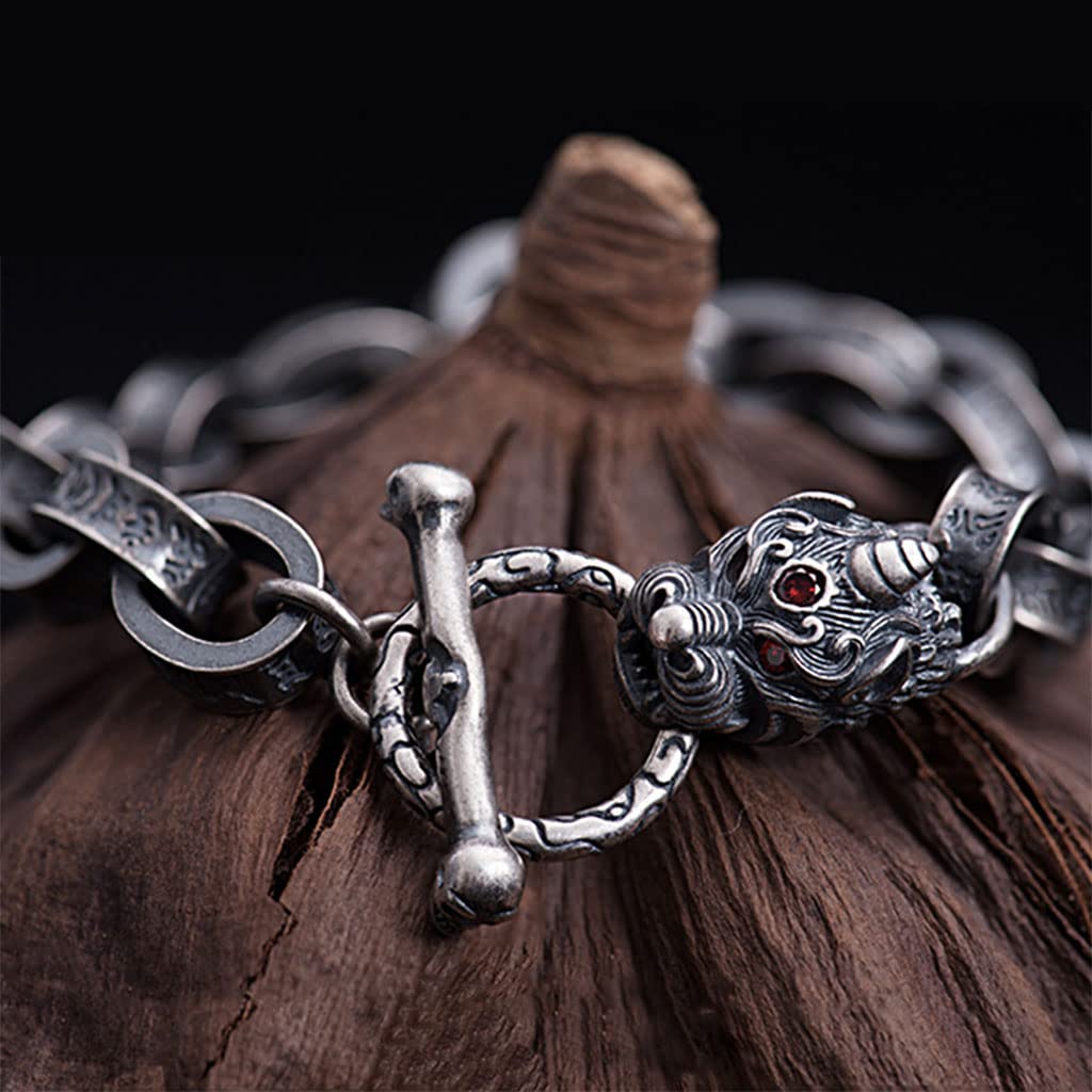 Herren 925 Armband Aus Sterlingsilber, Viking Handgefertigt Fenrir Wolfskopf Vintage Runenbündchen Armbänder, Nordisch Skandinavisch Amulett Geschenk
